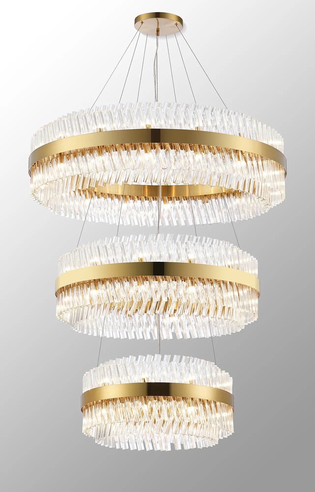 Farnley 3 Tier 1m Pendant 32 Light - Brass & Clear