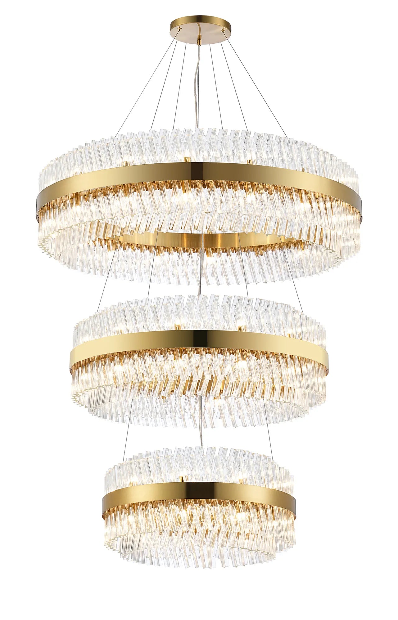 Farnley 3 Tier 1m Pendant 32 Light - Brass & Clear