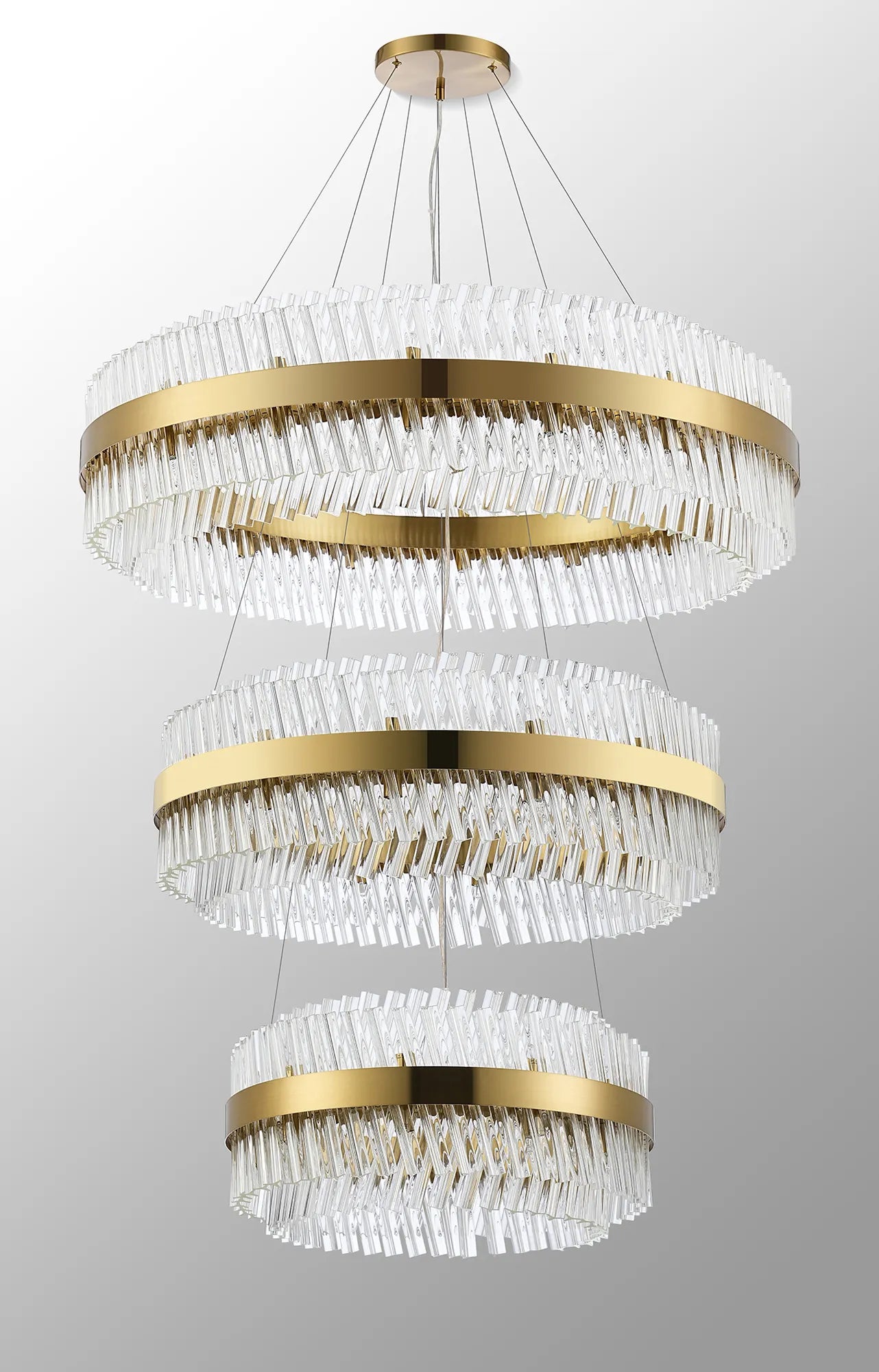 Farnley 3 Tier 1m Pendant 32 Light - Brass & Clear