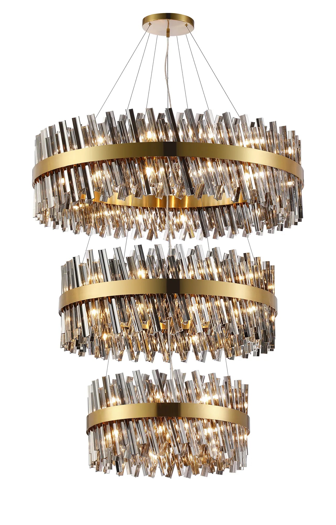 Farnley 3 Tier 1m Pendant 32 Light - Brass & Smoke