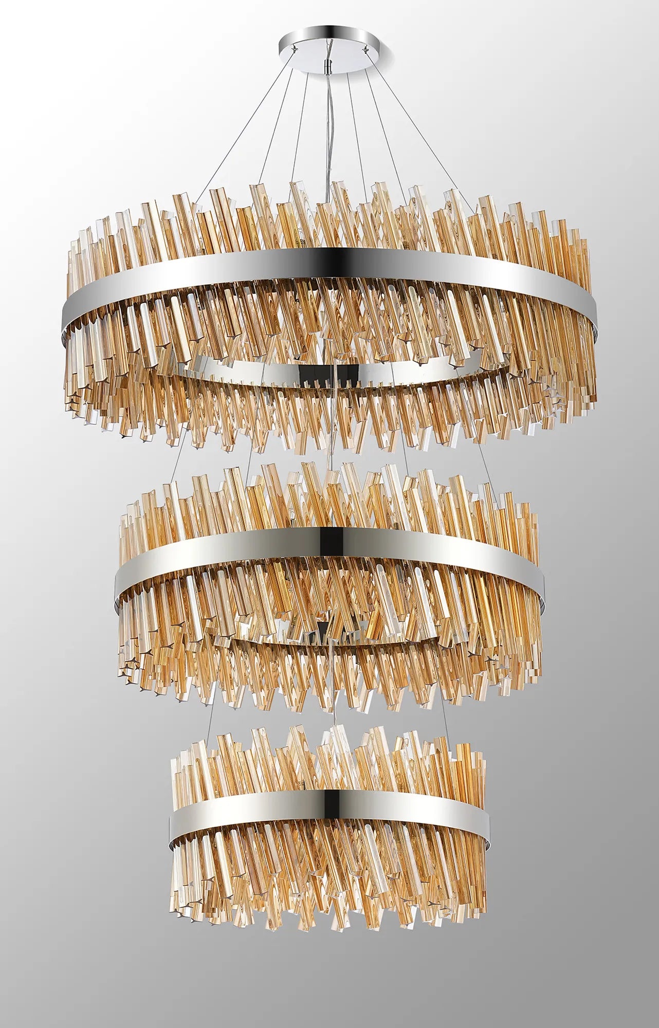 Farnley 3 Tier 1m Pendant 32 Light - Polished Nickel & Amber