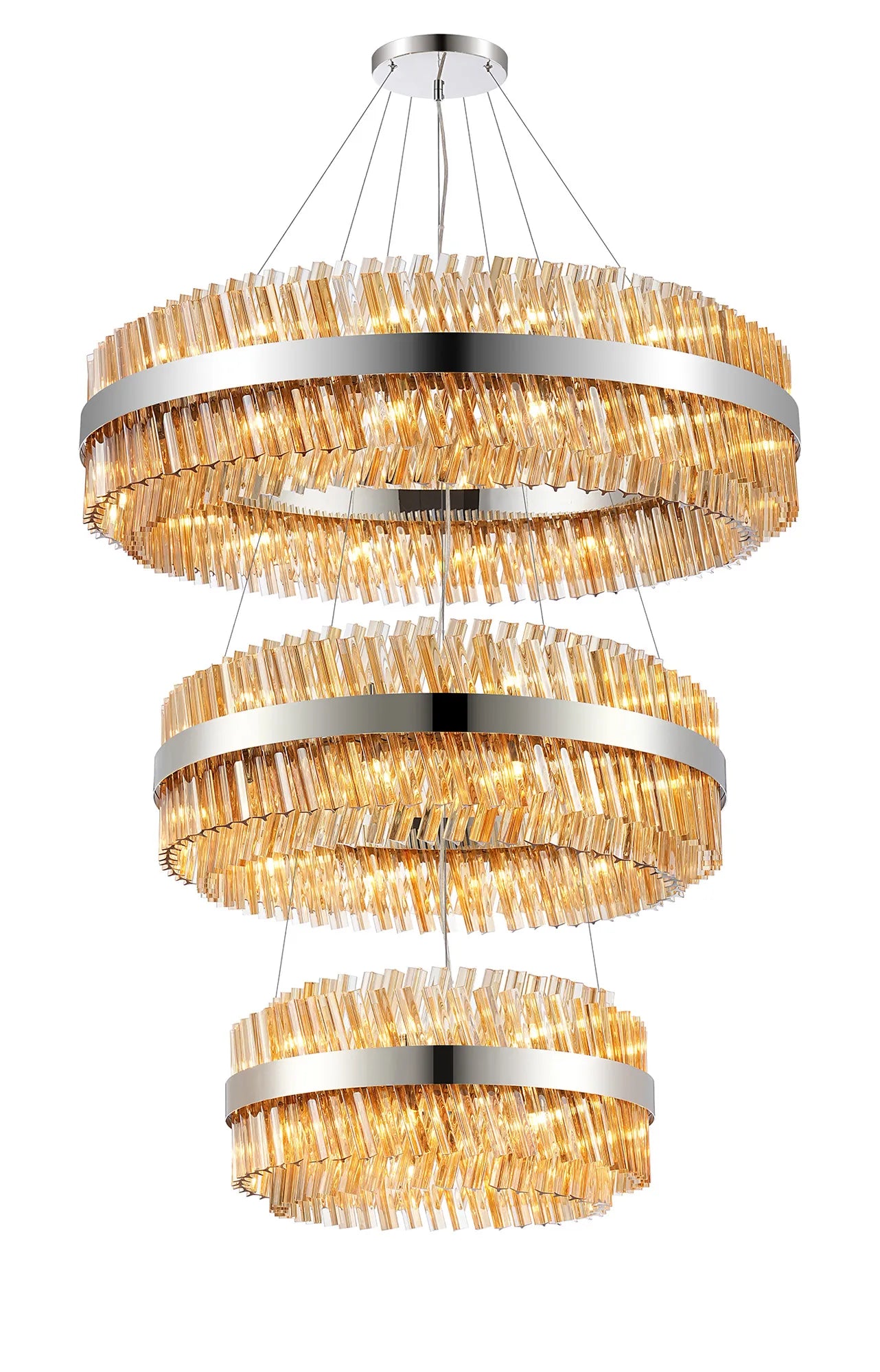Farnley 3 Tier 1m Pendant 32 Light - Polished Nickel & Amber