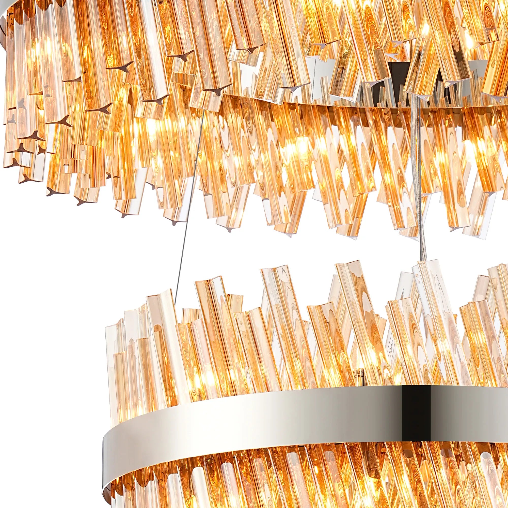 Farnley 3 Tier 1m Pendant 32 Light - Polished Nickel & Amber