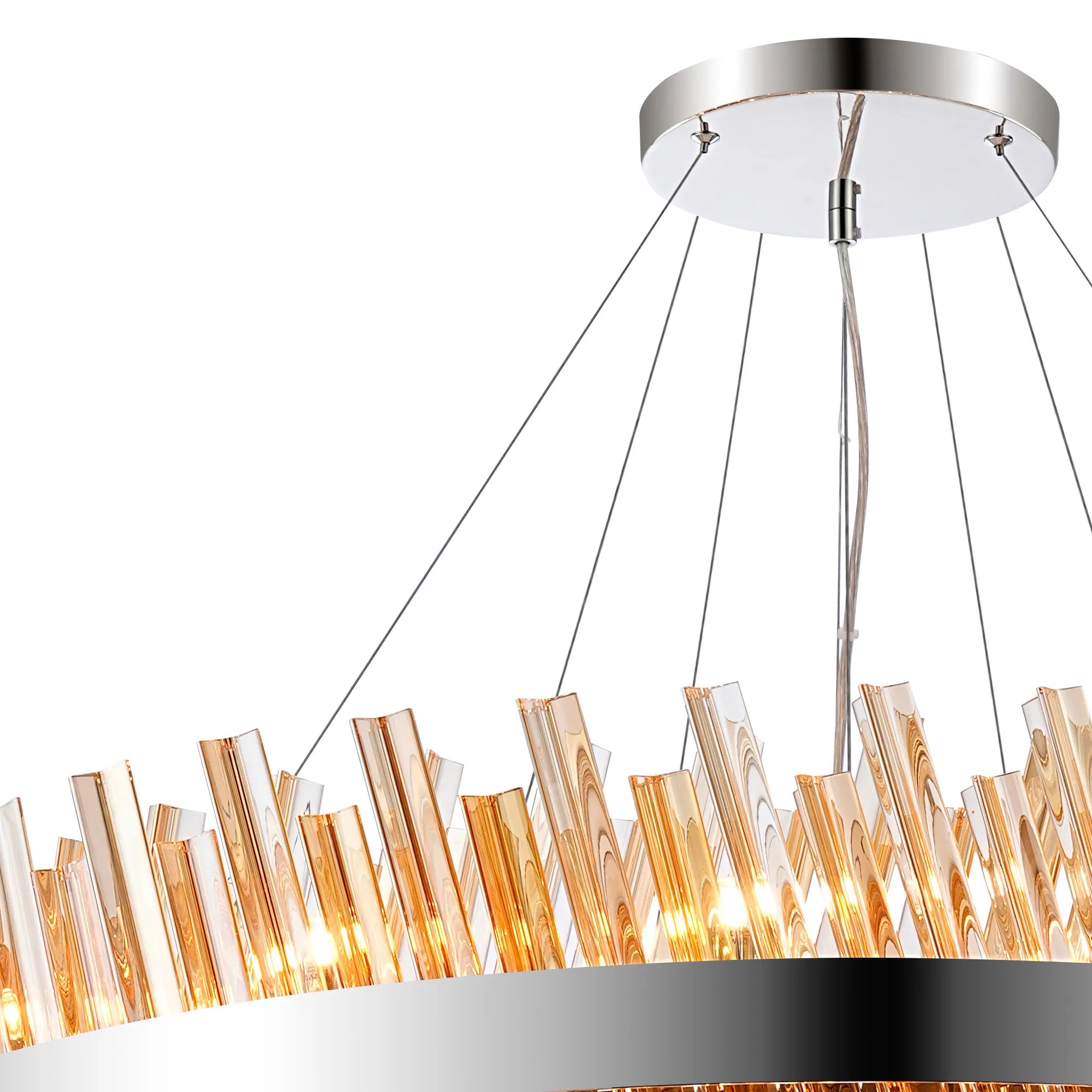Farnley 3 Tier 1m Pendant 32 Light - Polished Nickel & Amber