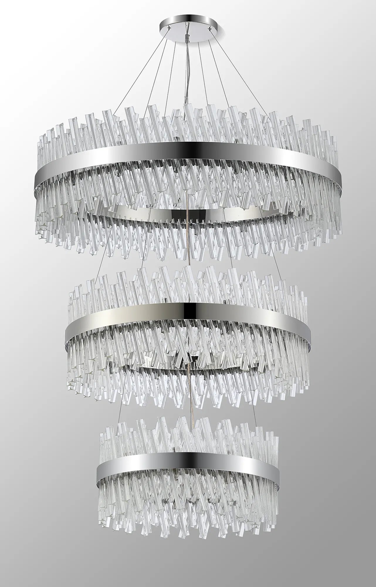 Farnley 3 Tier 1m Pendant 32 Light - Polished Nickel & Clear
