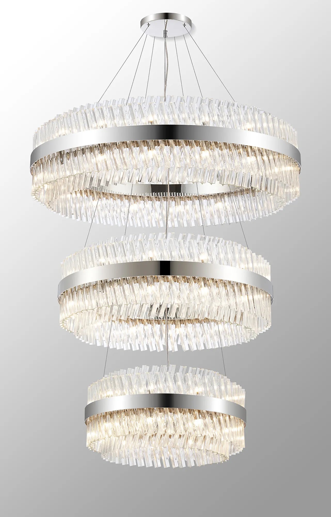 Farnley 3 Tier 1m Pendant 32 Light - Polished Nickel & Clear