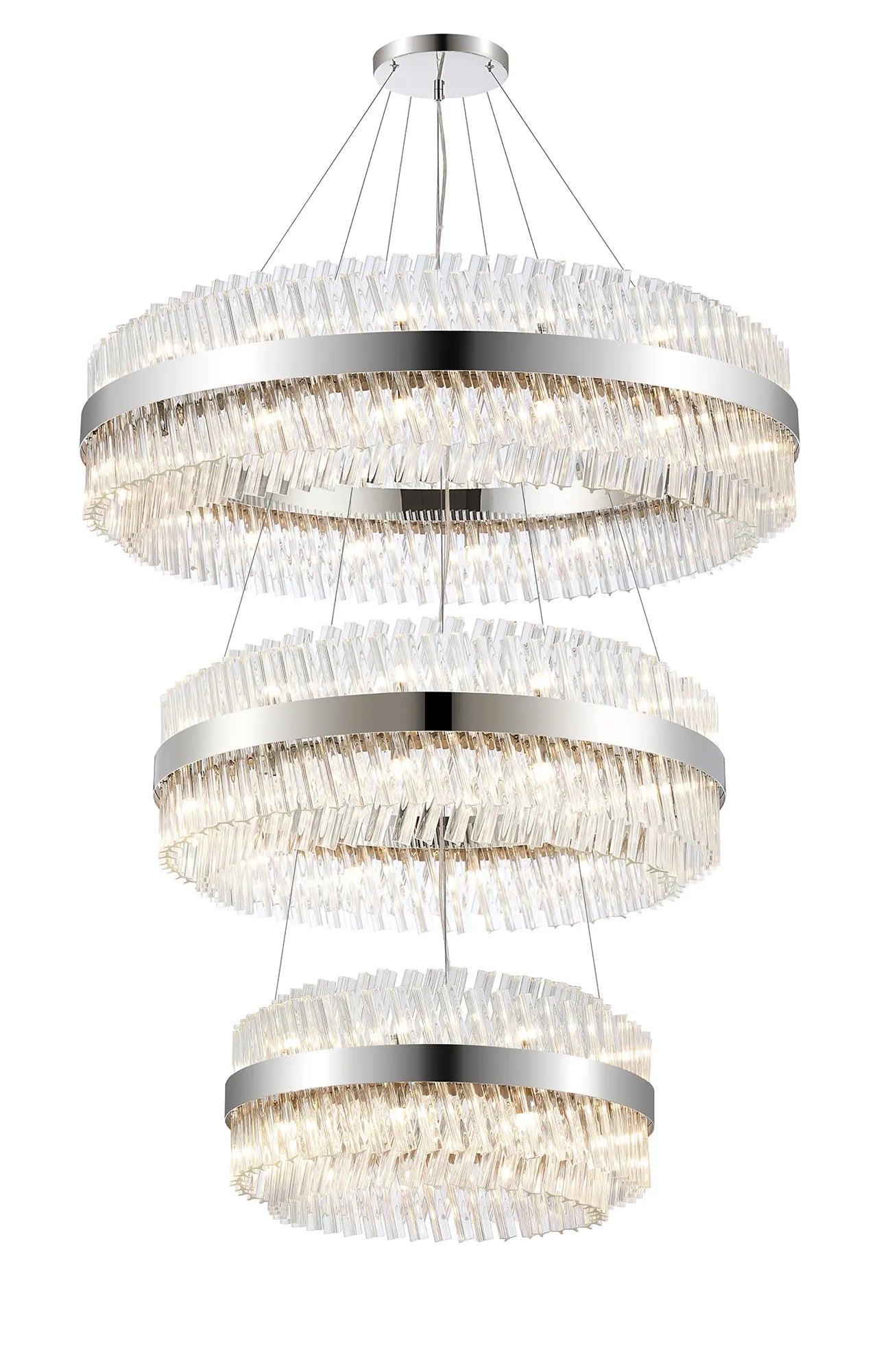 Farnley 3 Tier 1m Pendant 32 Light - Polished Nickel & Clear