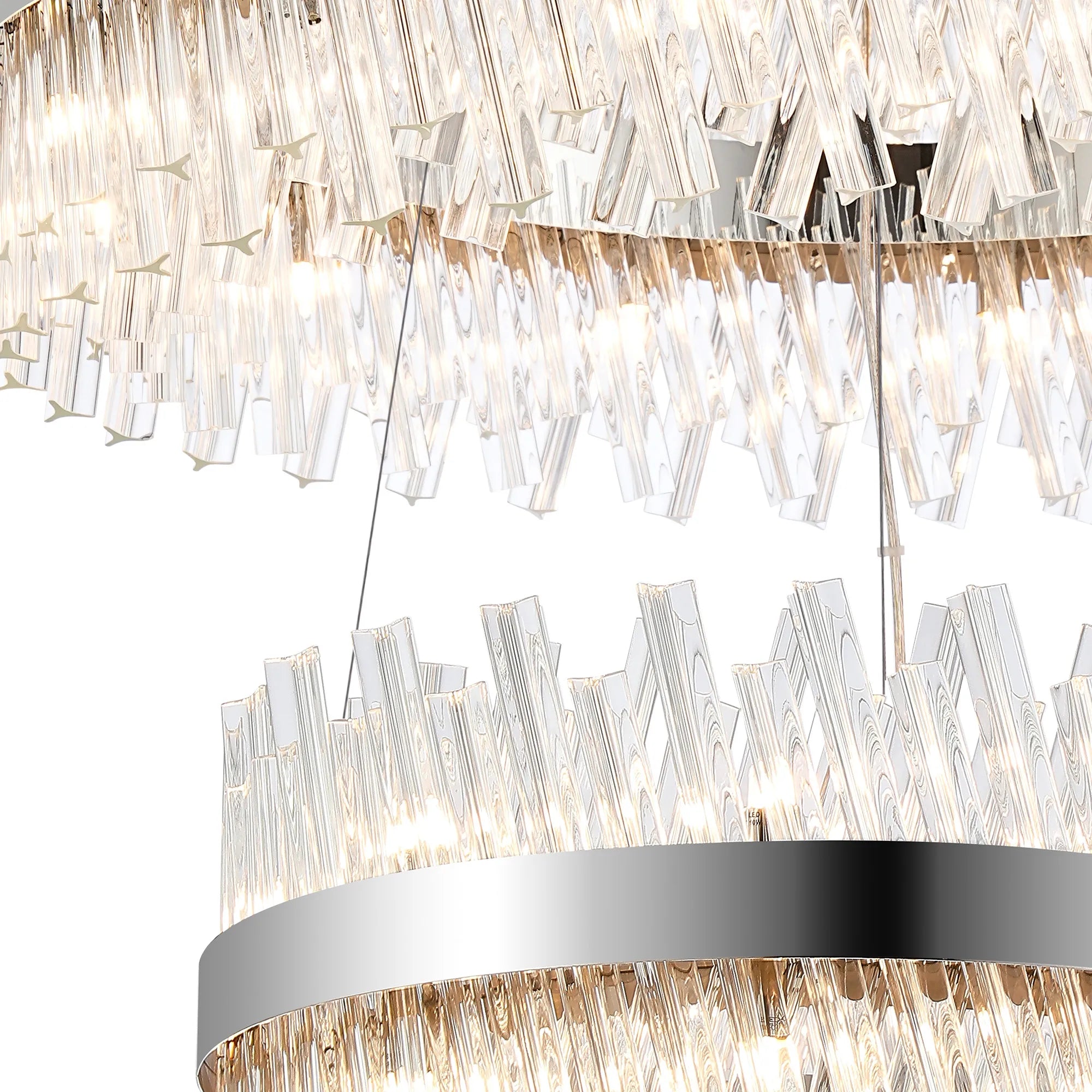 Farnley 3 Tier 1m Pendant 32 Light - Polished Nickel & Clear