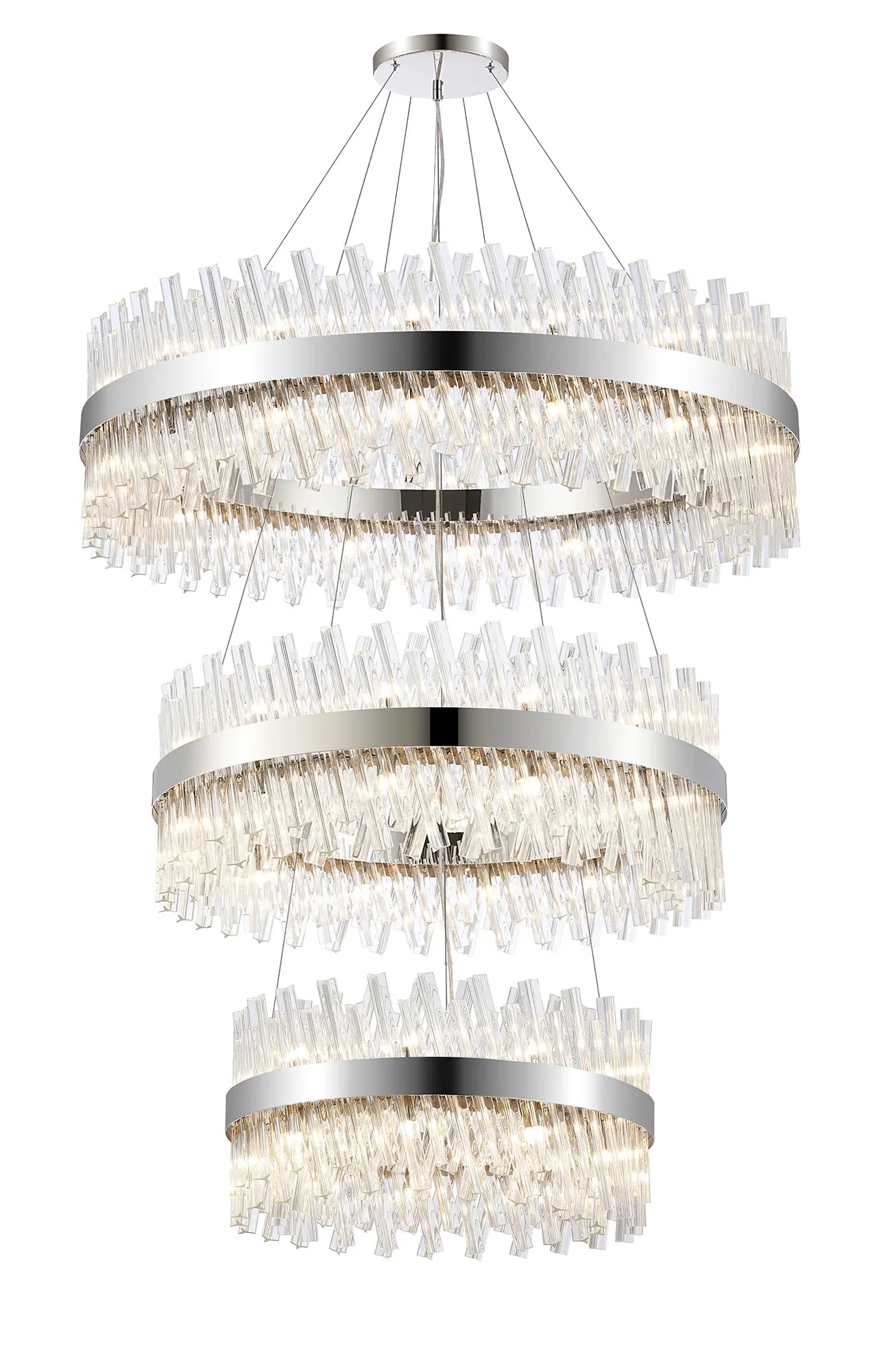 Farnley 3 Tier 1m Pendant 32 Light - Polished Nickel & Clear