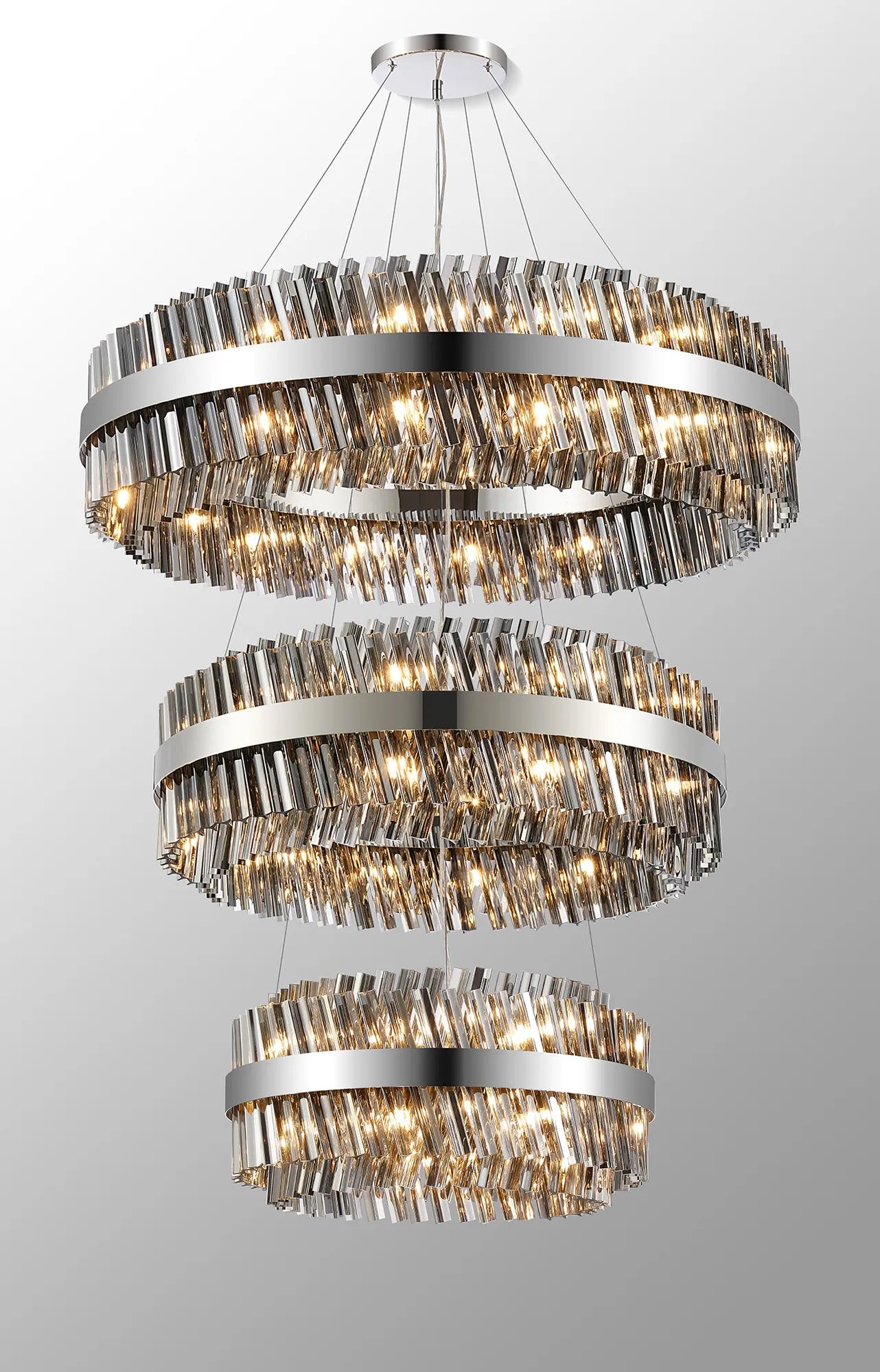Farnley 3 Tier 1m Pendant 32 Light - Polished Nickel & Smoke