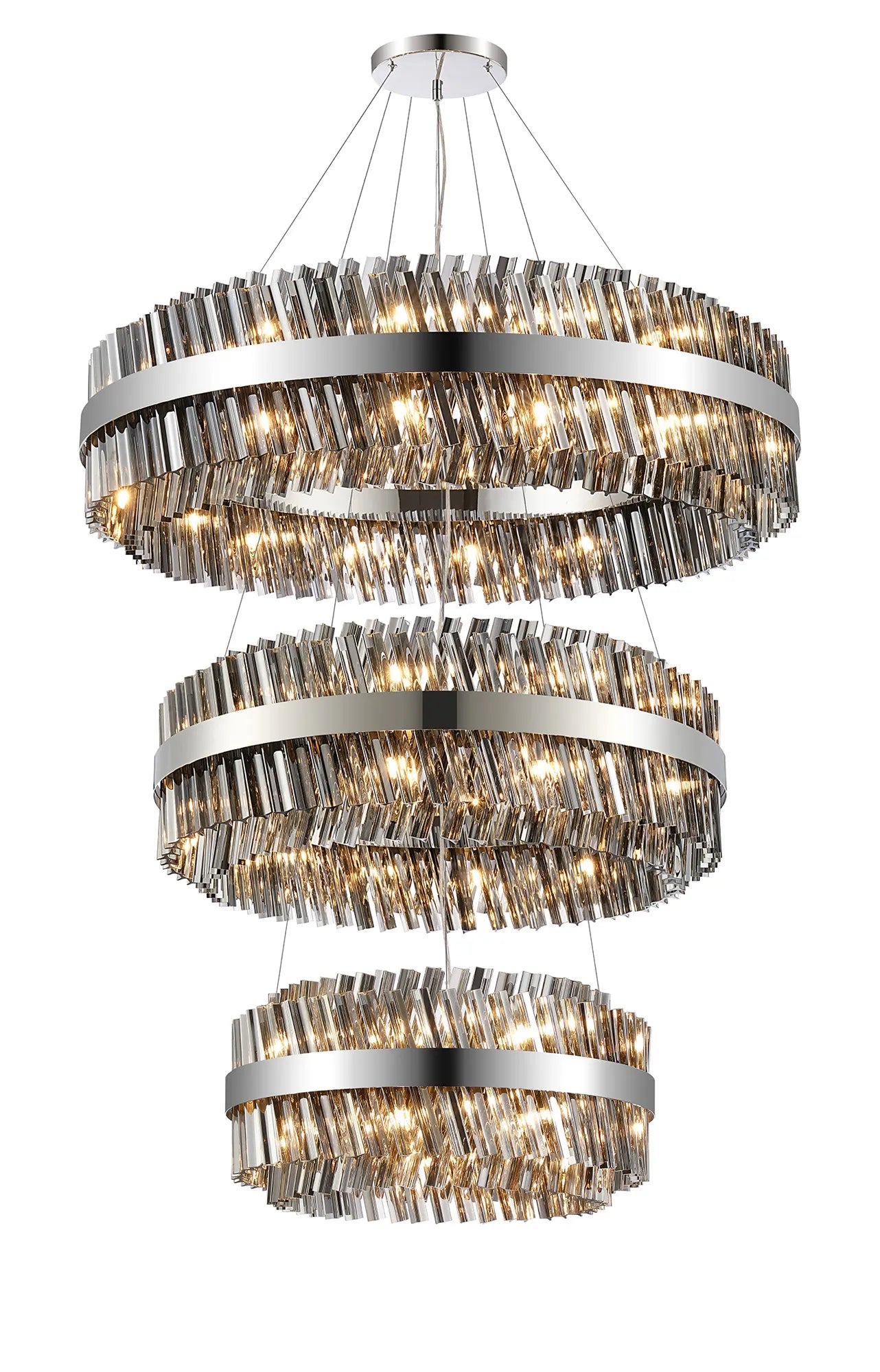 Farnley 3 Tier 1m Pendant 32 Light - Polished Nickel & Smoke
