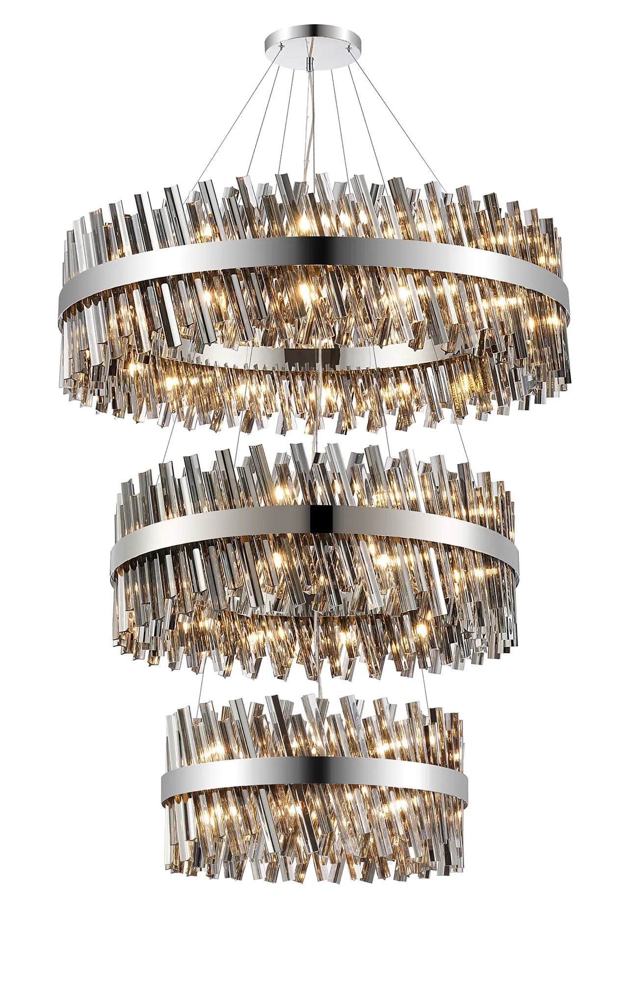 Farnley 3 Tier 1m Pendant 32 Light - Polished Nickel & Smoke