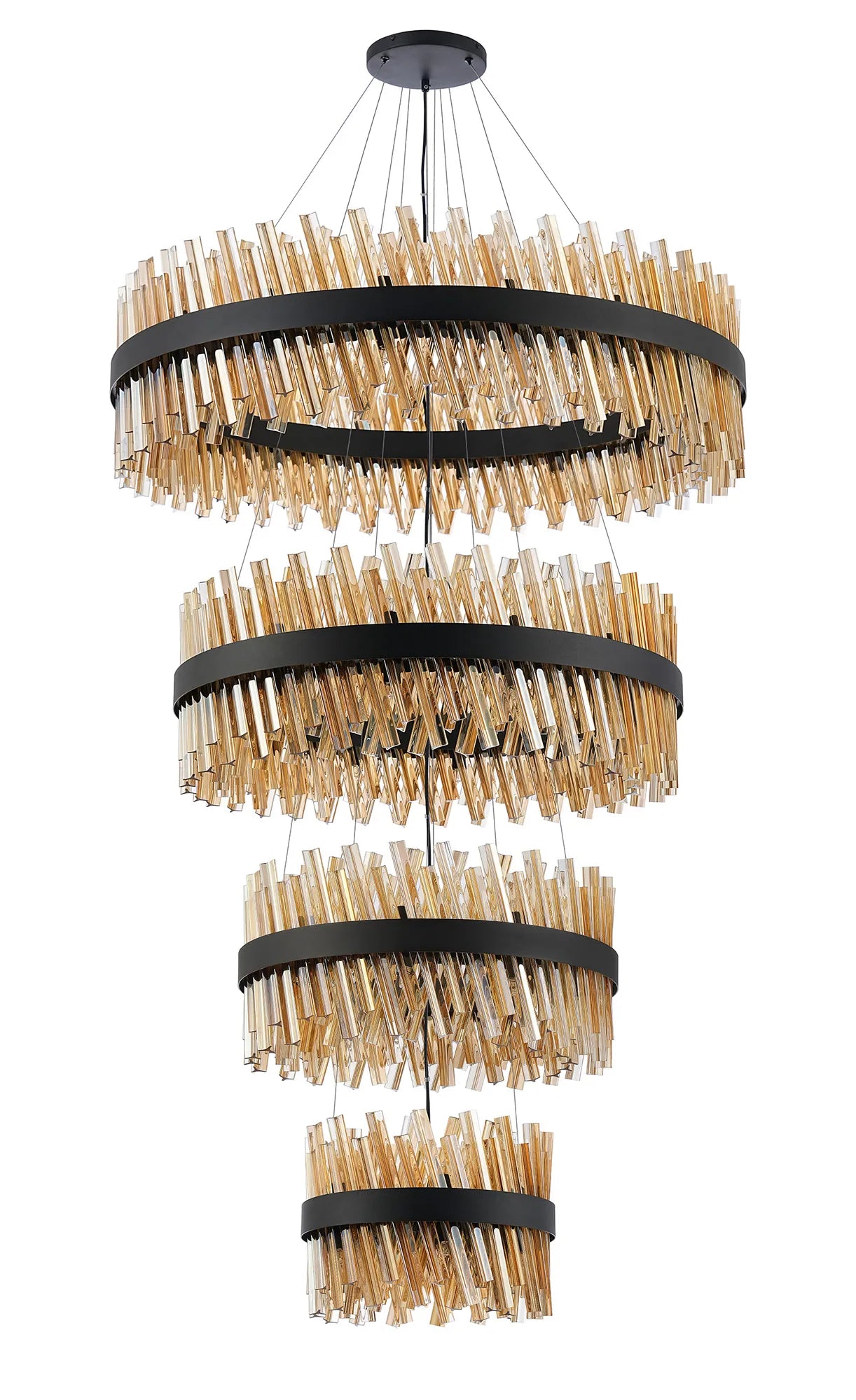 Farnley 4 Tier 1m Pendant 32 Light - Satin Black & Amber