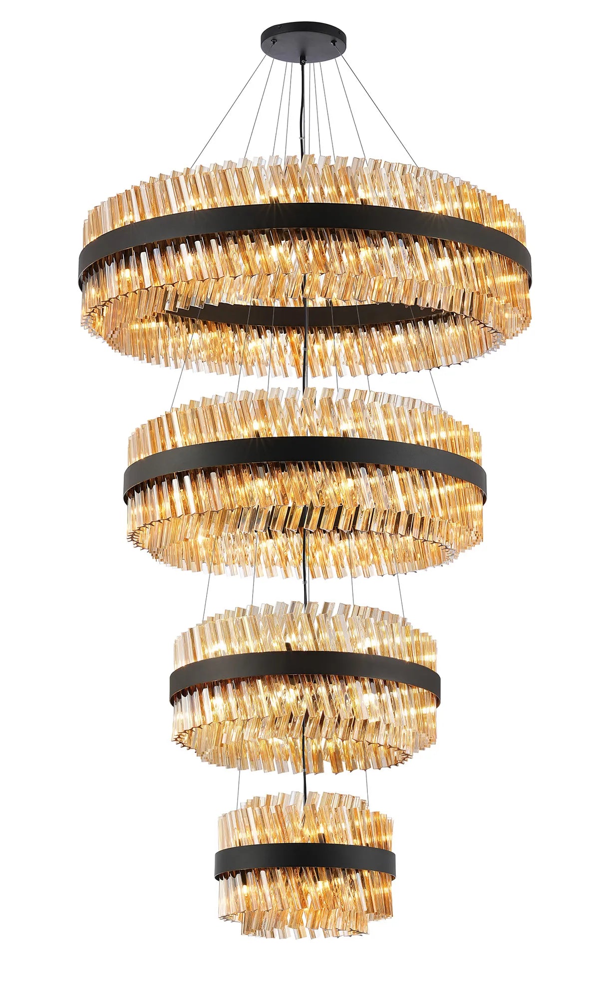 Farnley 4 Tier 1m Pendant 32 Light - Satin Black & Amber