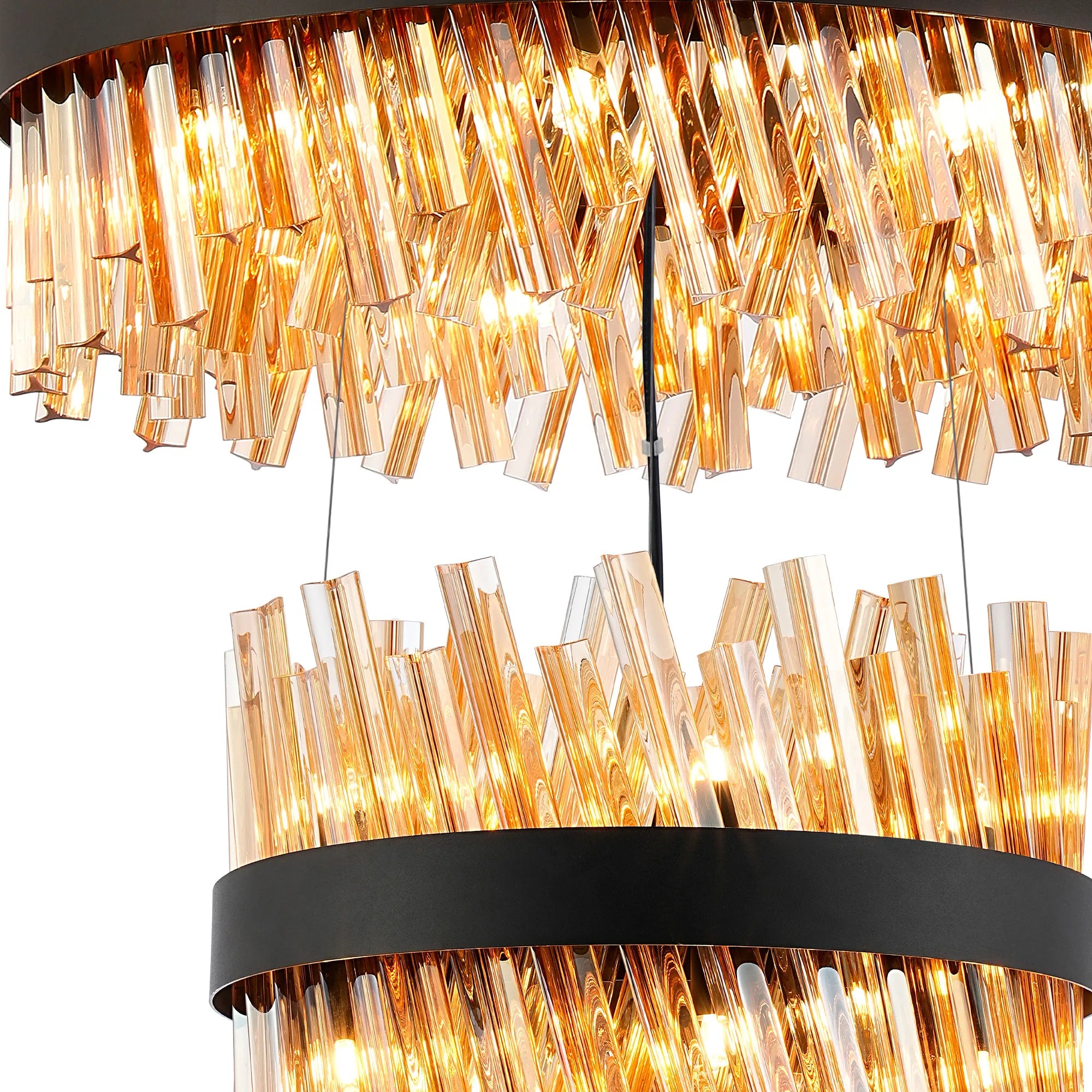 Farnley 4 Tier 1m Pendant 32 Light - Satin Black & Amber