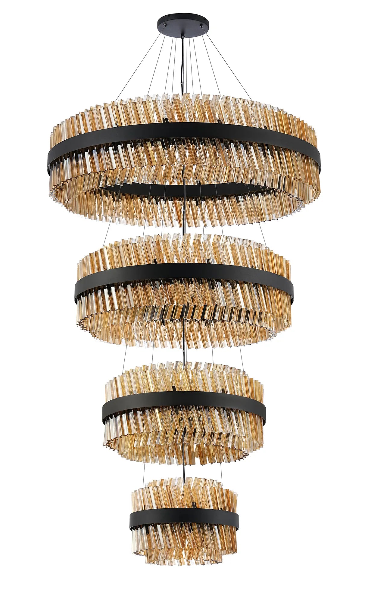 Farnley 4 Tier 1m Pendant 32 Light - Satin Black & Amber