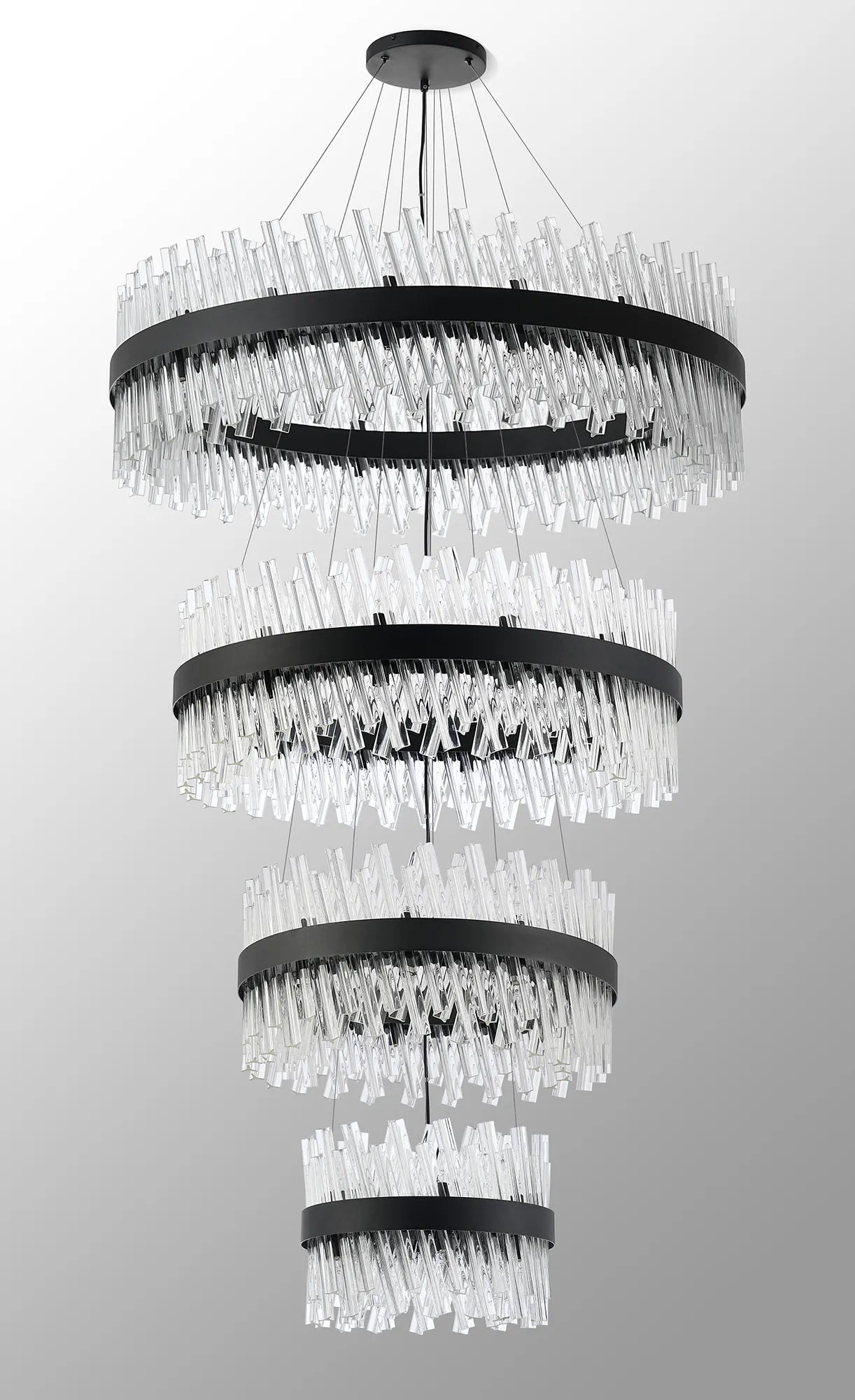Farnley 4 Tier 1m Pendant 32 Light - Satin Black & Clear