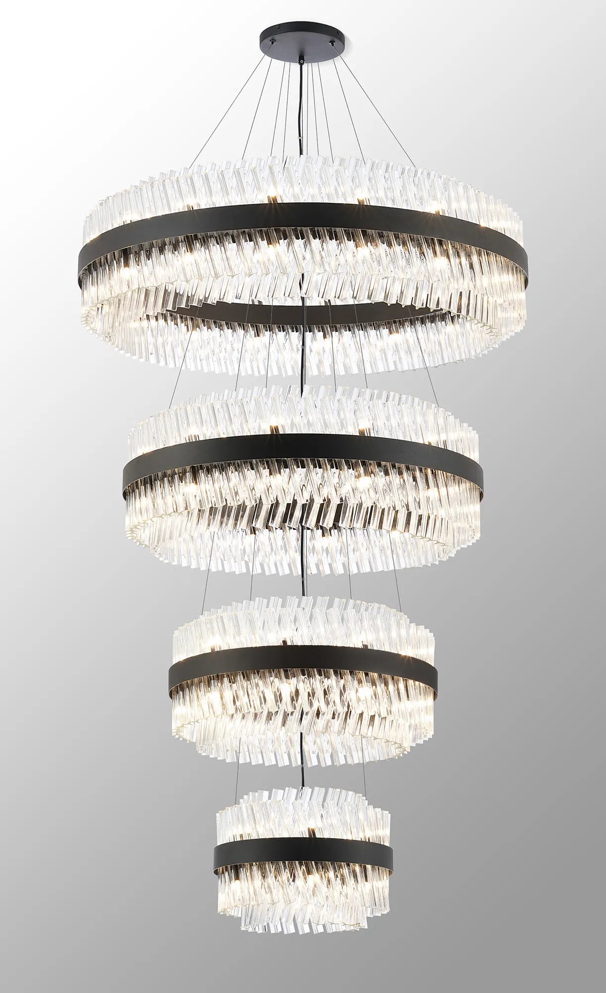 Farnley 4 Tier 1m Pendant 32 Light - Satin Black & Clear