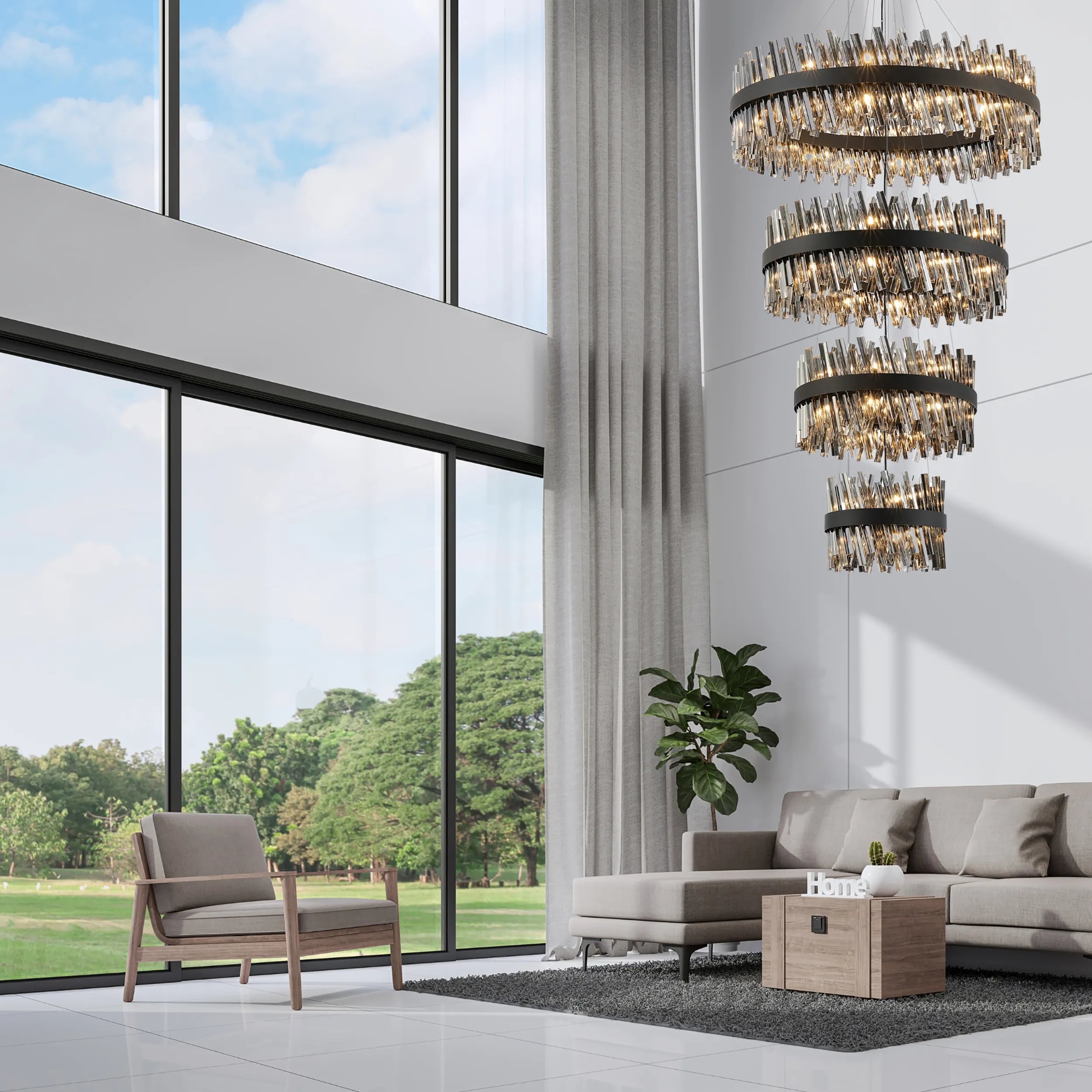 Farnley 4 Tier 1m Pendant 32 Light - Satin Black & Smoke
