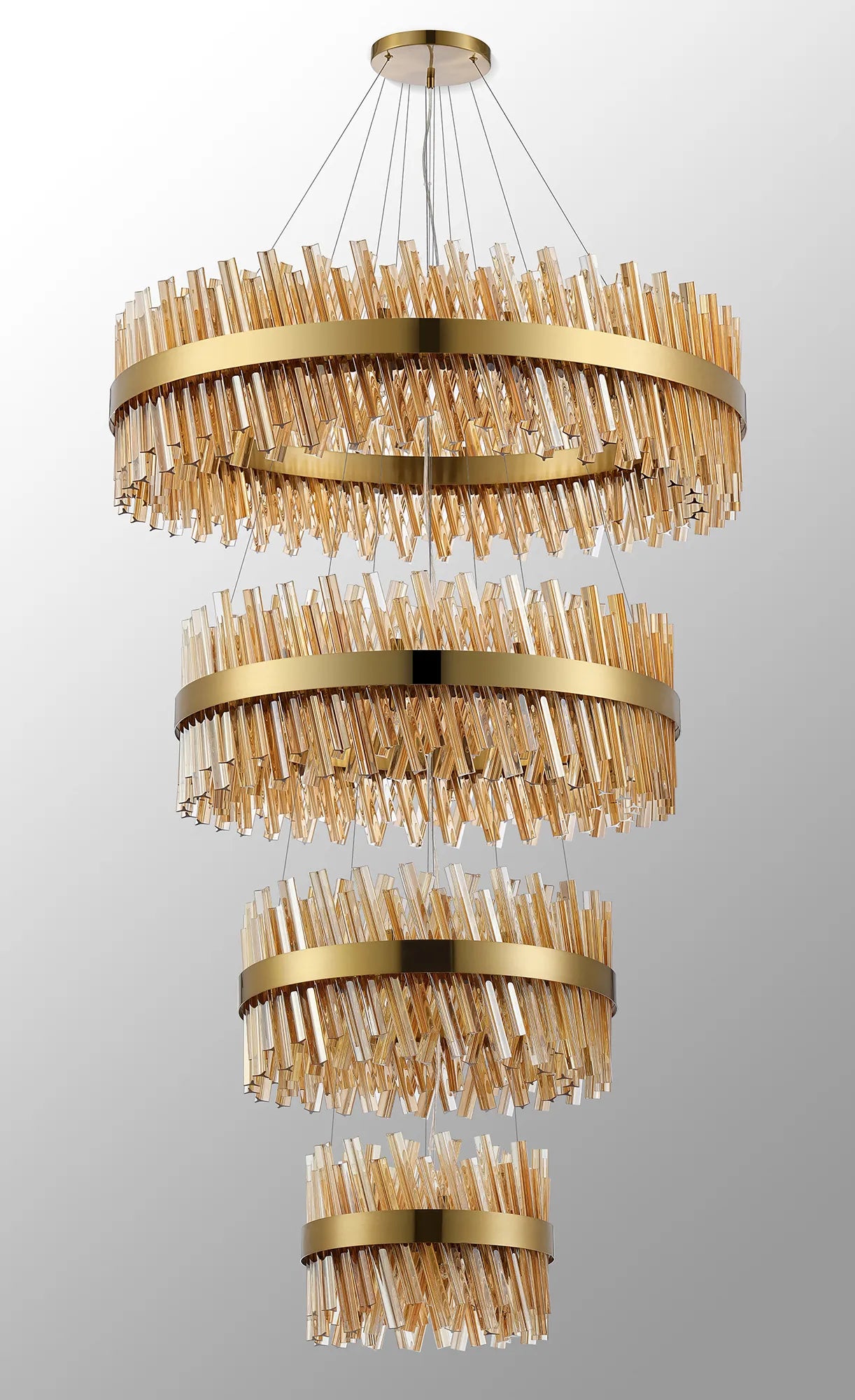 Farnley 4 Tier 1m Pendant 32 Light - Brass & Amber