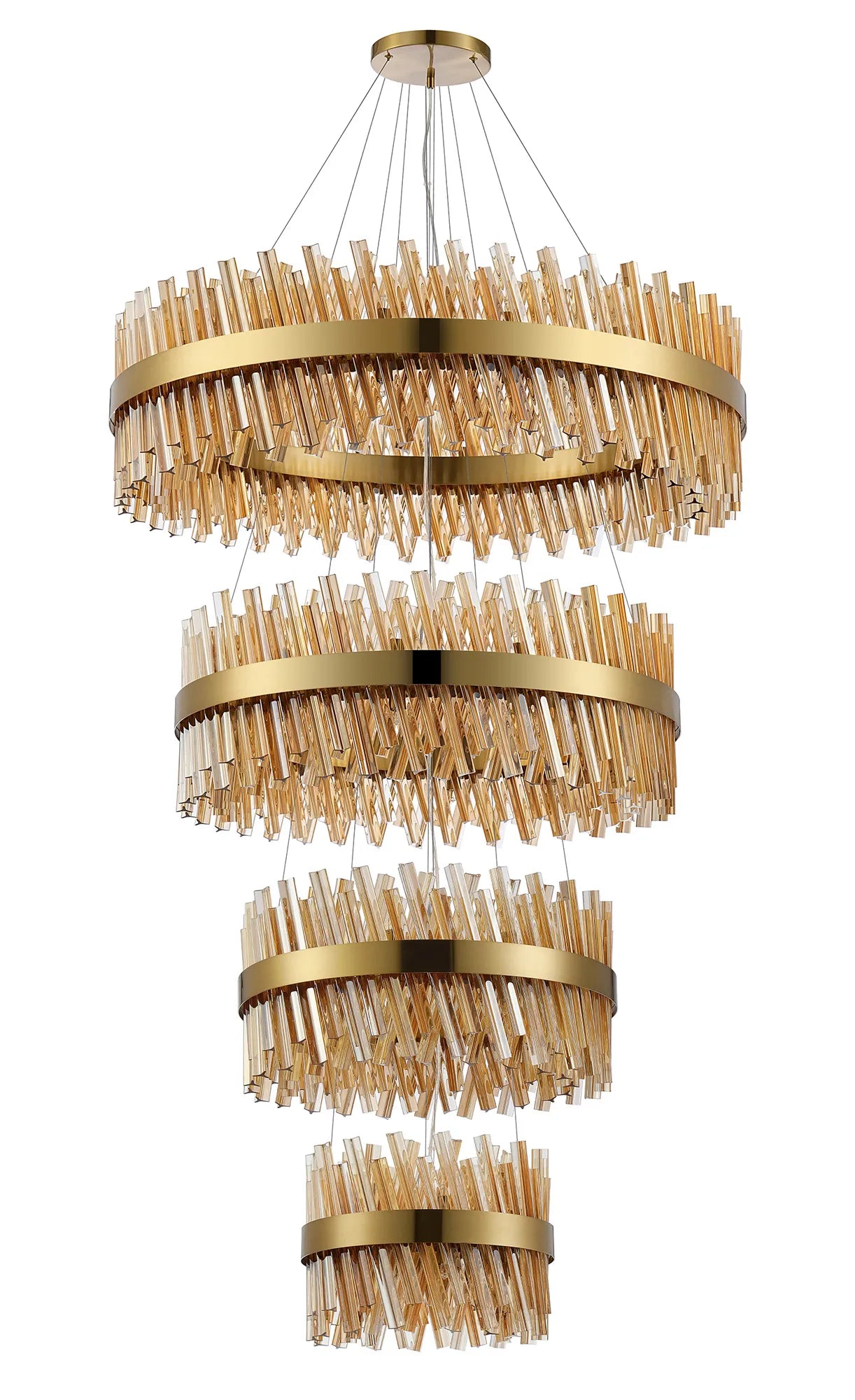 Farnley 4 Tier 1m Pendant 32 Light - Brass & Amber
