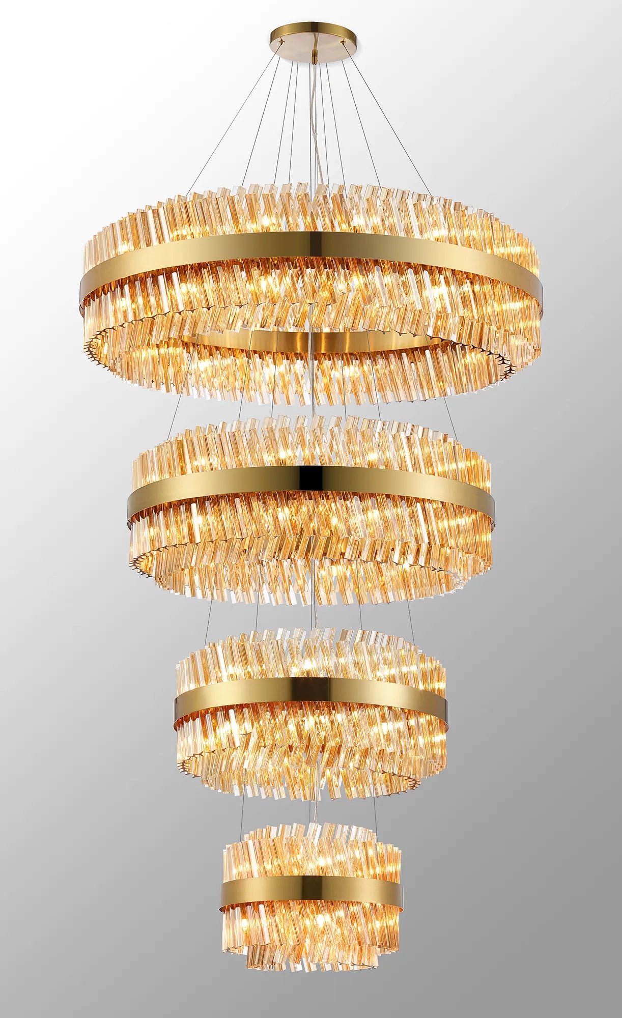 Farnley 4 Tier 1m Pendant 32 Light - Brass & Amber