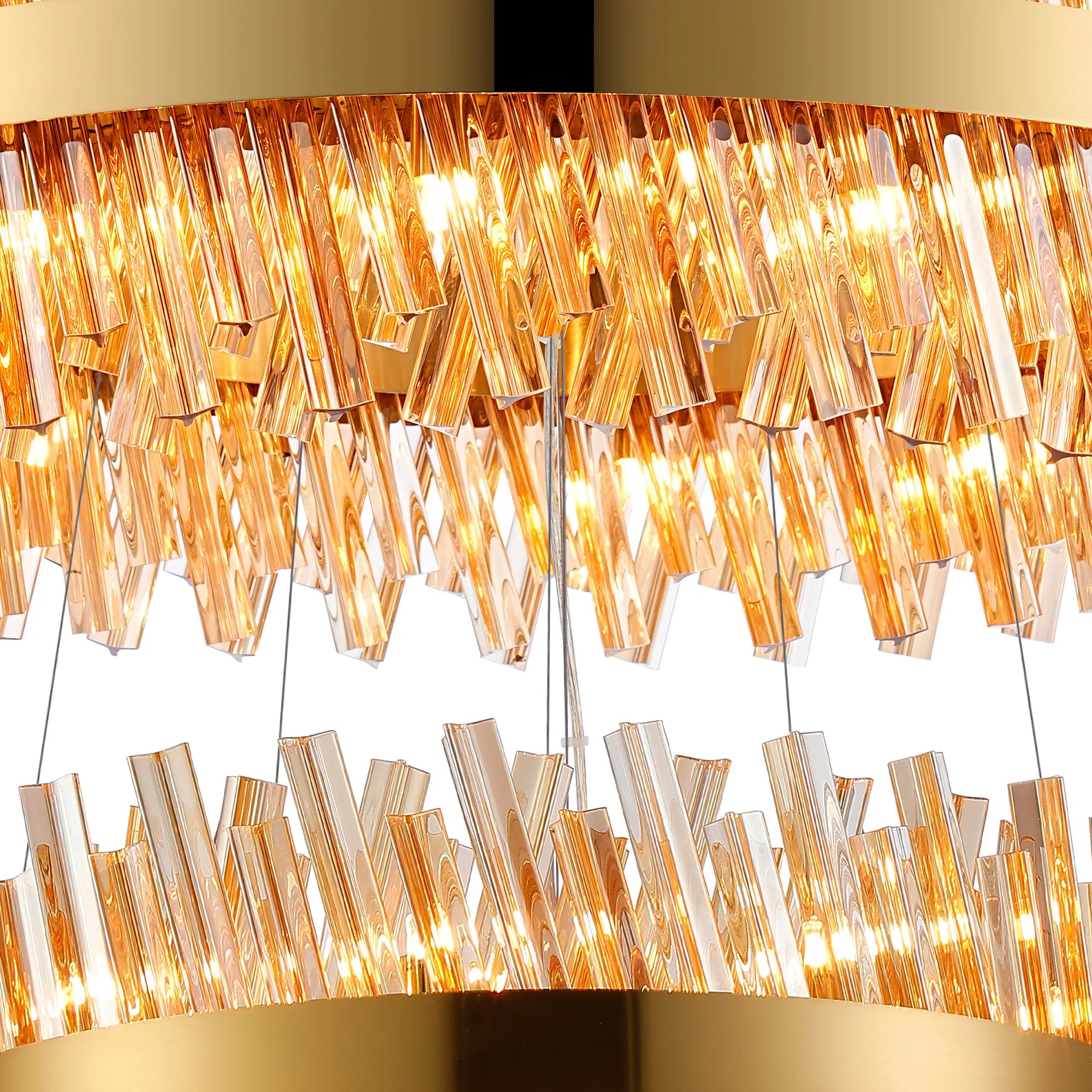 Farnley 4 Tier 1m Pendant 32 Light - Brass & Amber