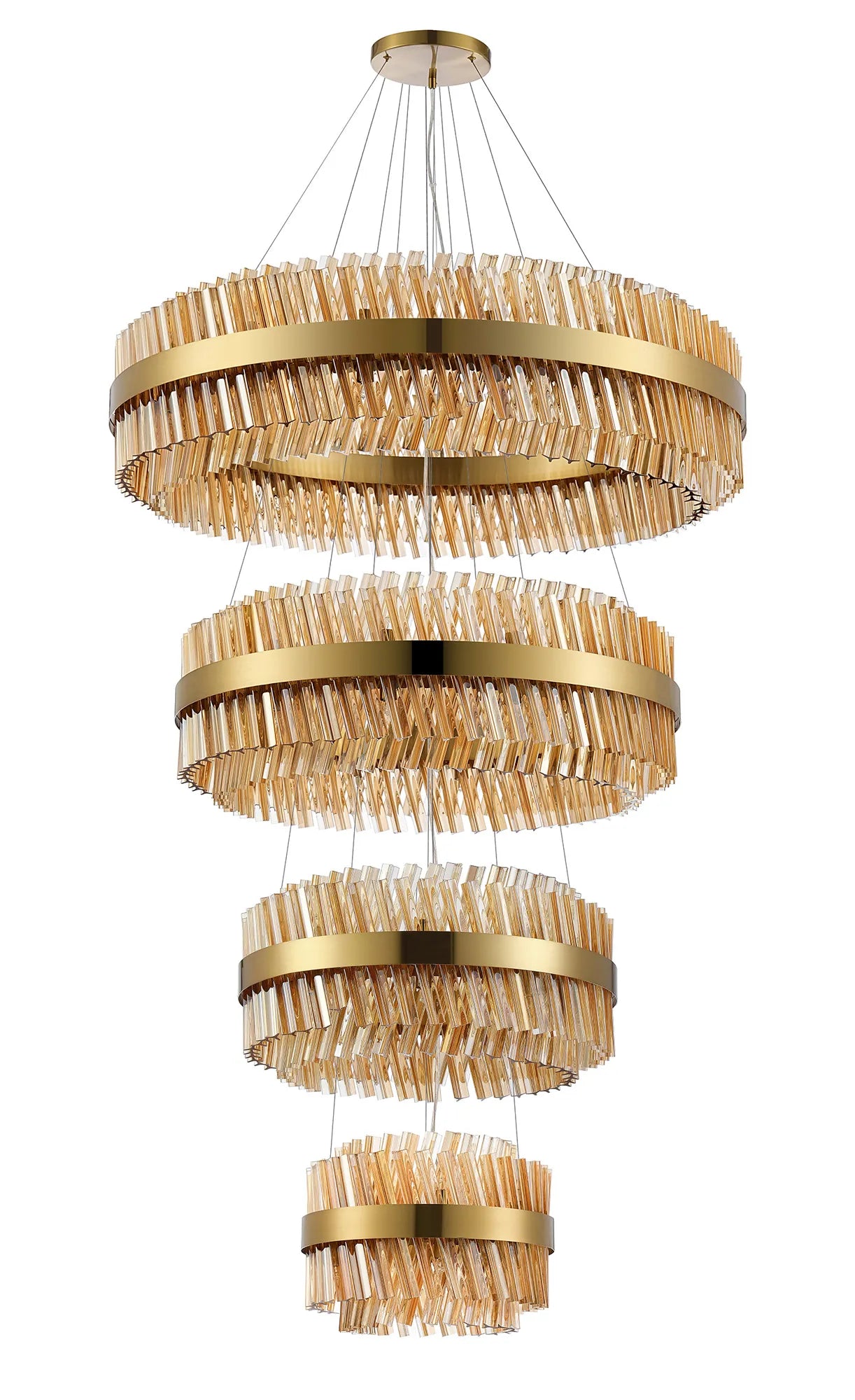 Farnley 4 Tier 1m Pendant 32 Light - Brass & Amber