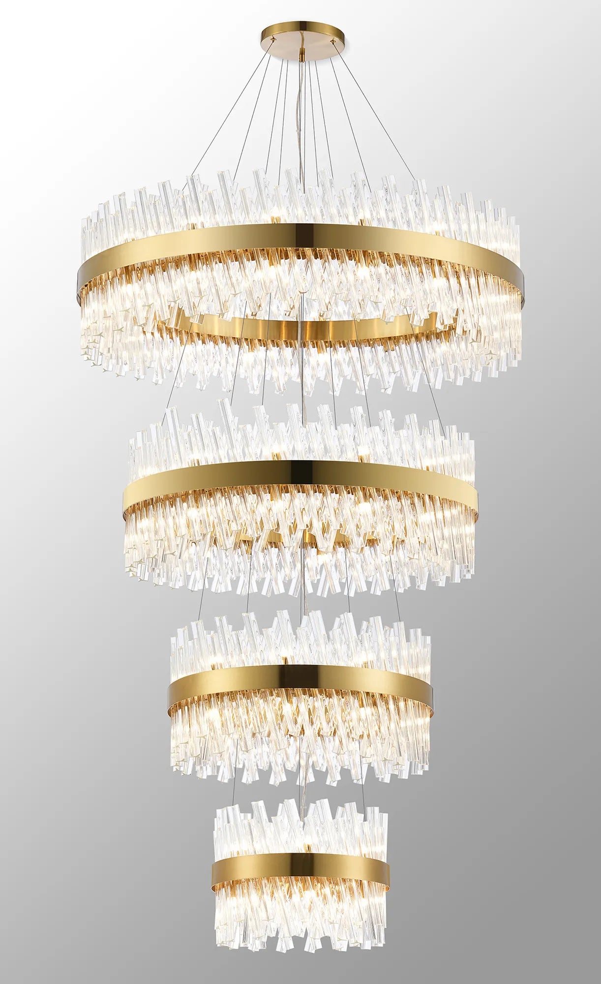 Farnley 4 Tier 1m Pendant 32 Light - Brass & Clear