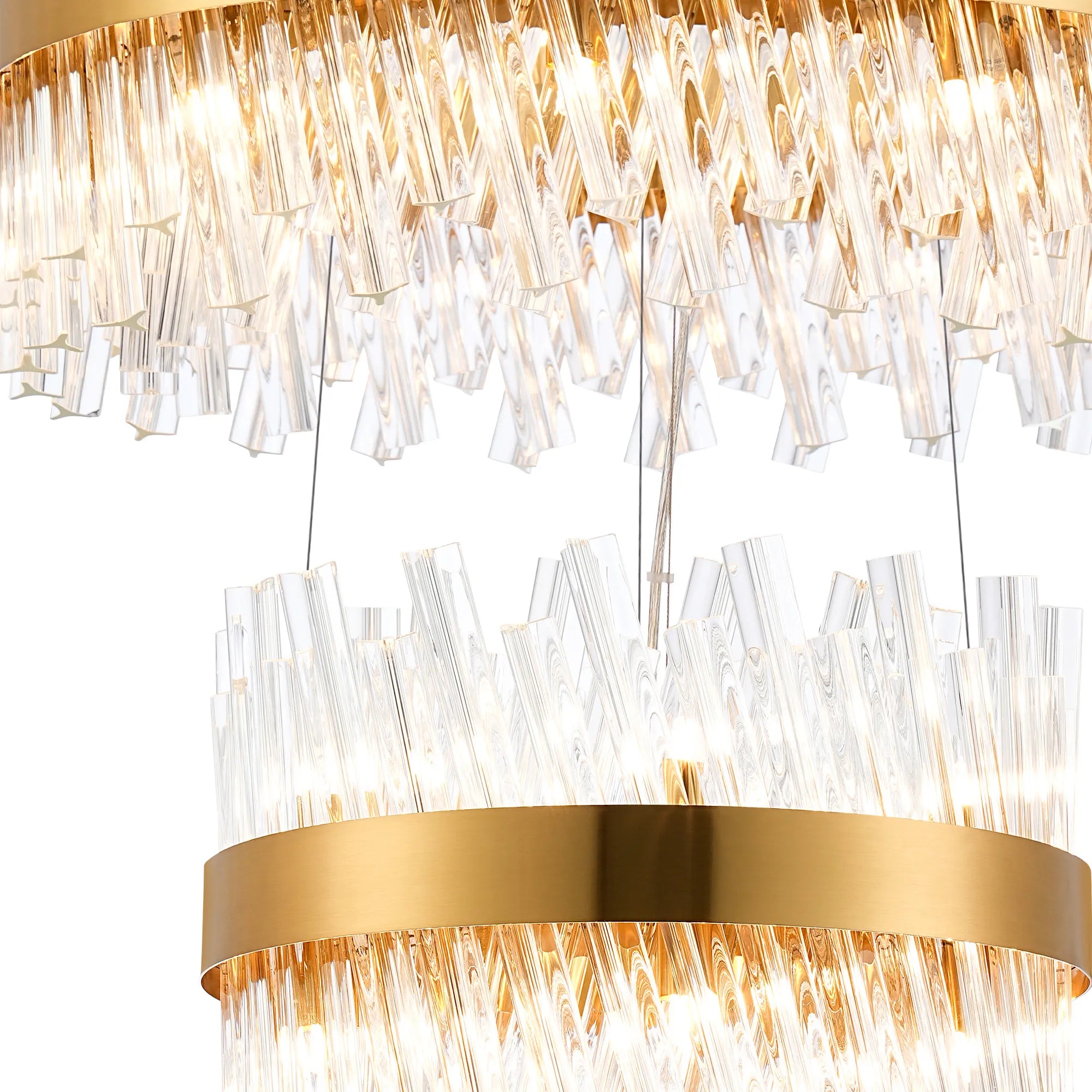 Farnley 4 Tier 1m Pendant 32 Light - Brass & Clear