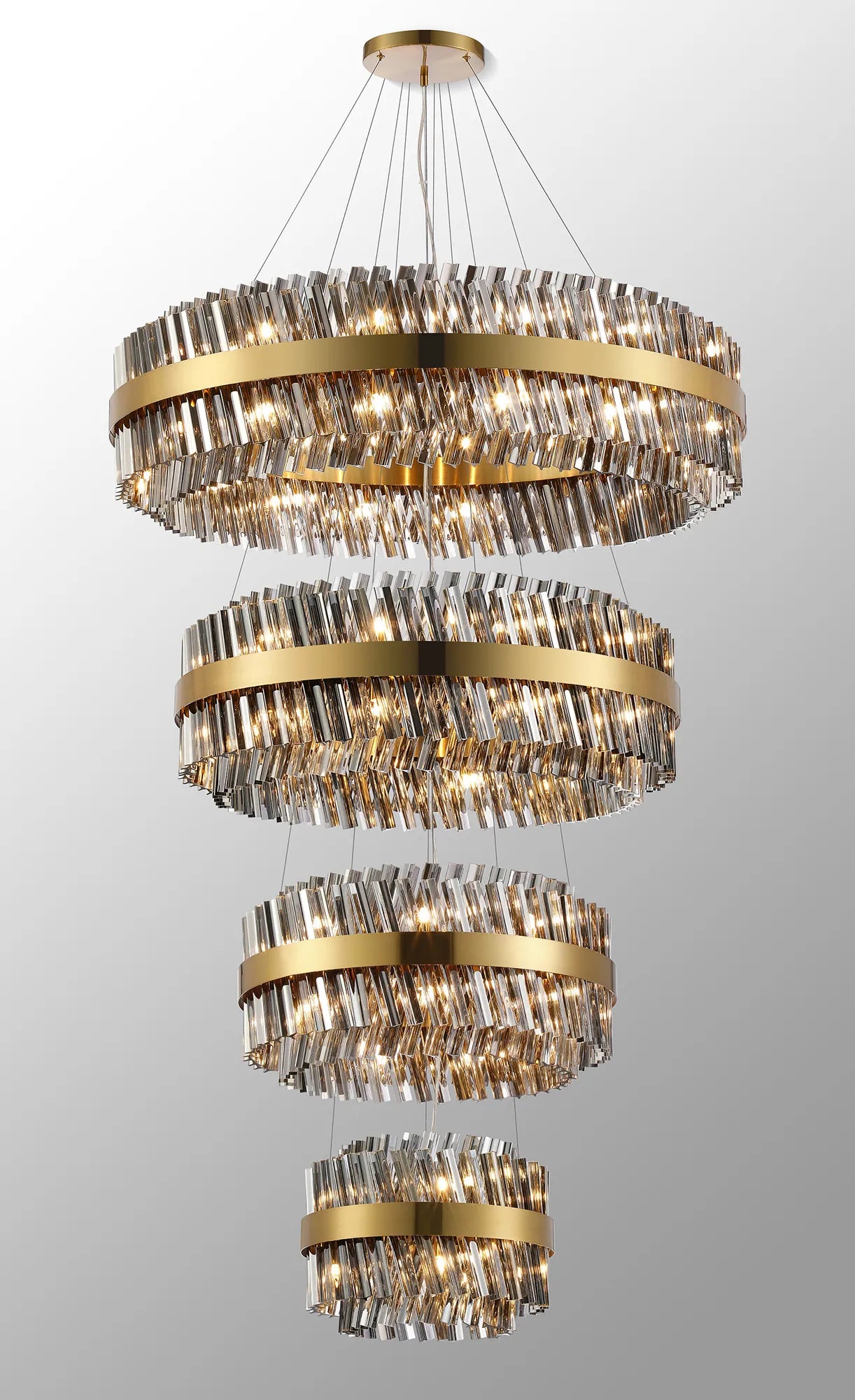 Farnley 4 Tier 1m Pendant 32 Light - Brass & Smoke