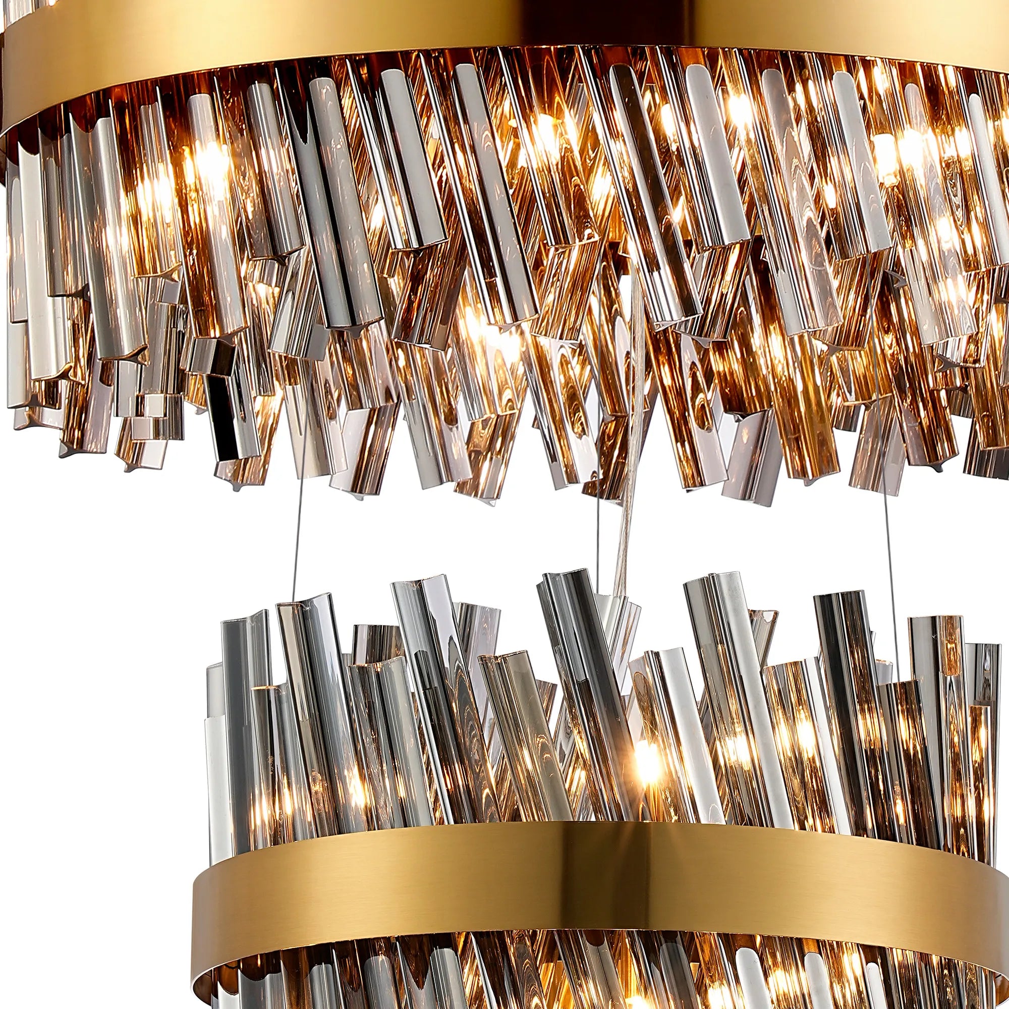 Farnley 4 Tier 1m Pendant 32 Light - Brass & Smoke
