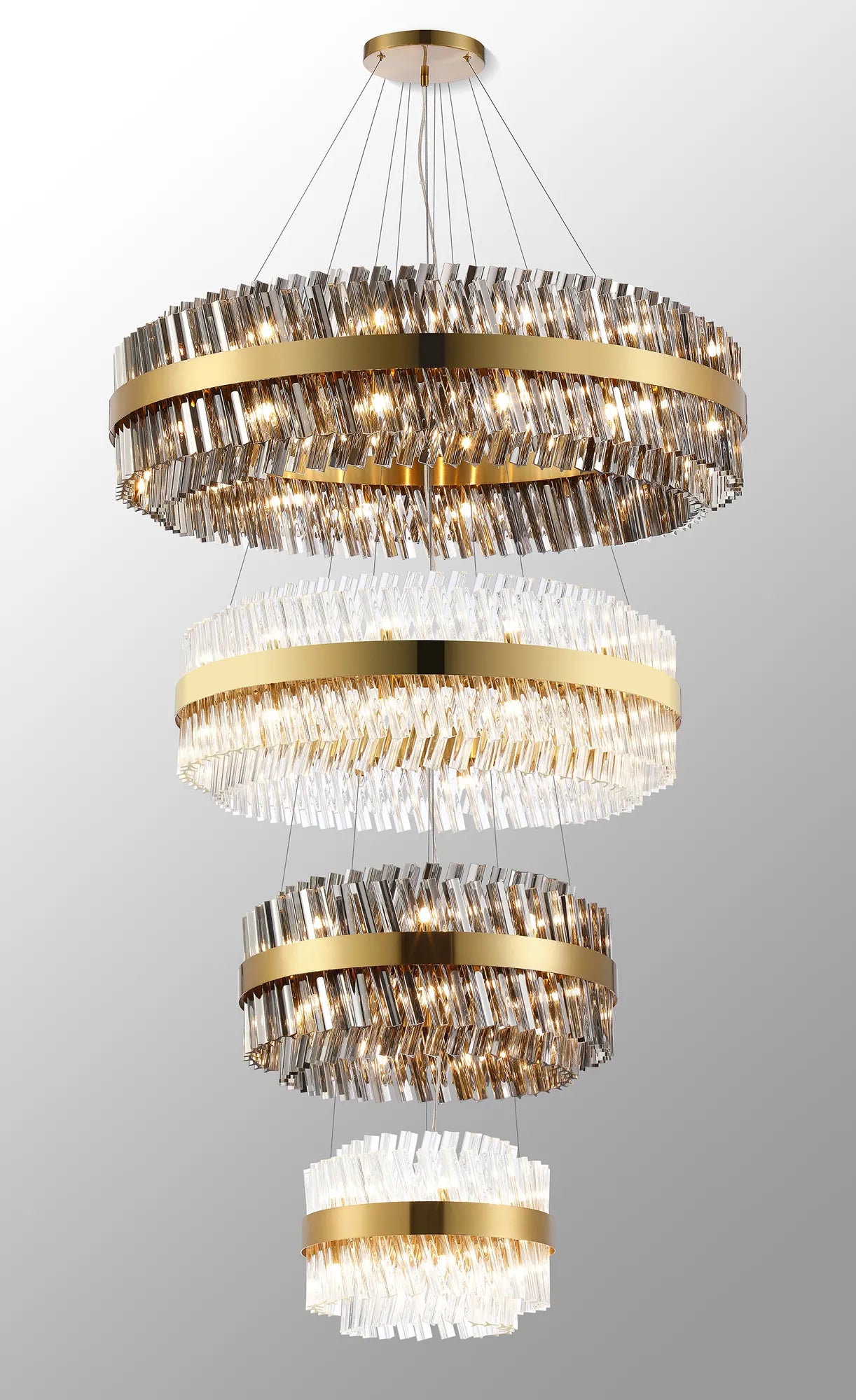 Farnley 4 Tier 1m Pendant 32 Light - Brass & Glass & Glass