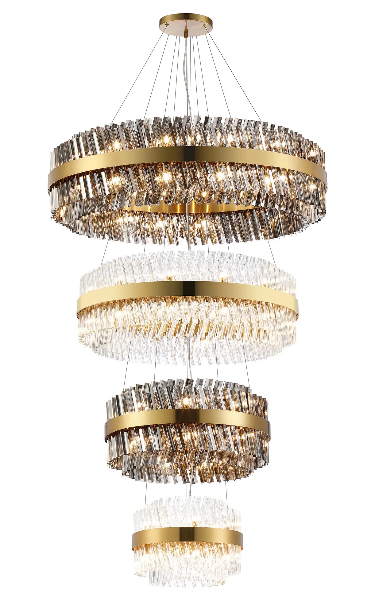 Farnley 4 Tier 1m Pendant 32 Light - Brass & Glass & Glass