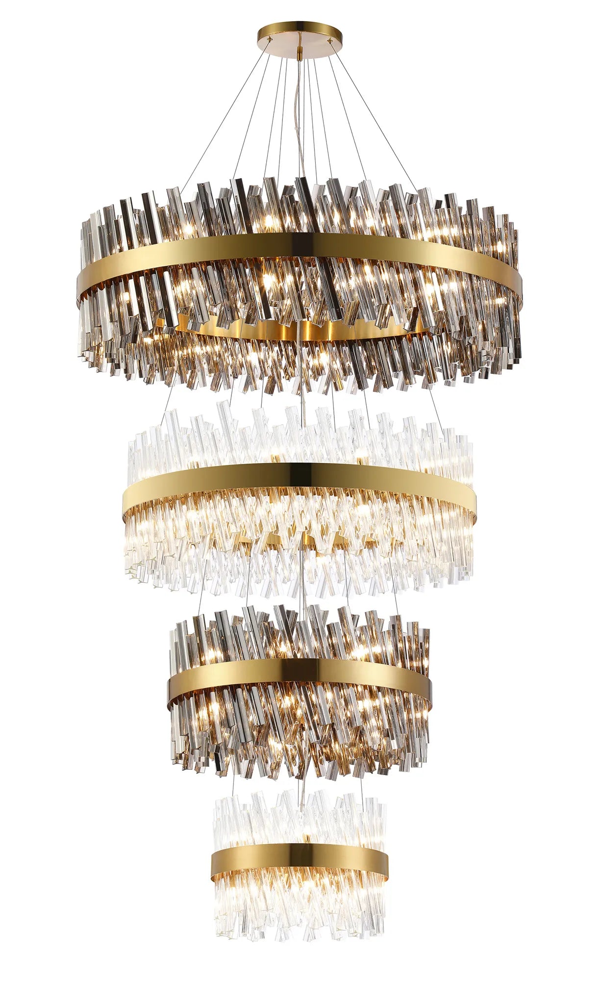Farnley 4 Tier 1m Pendant 32 Light - Brass & Glass & Glass