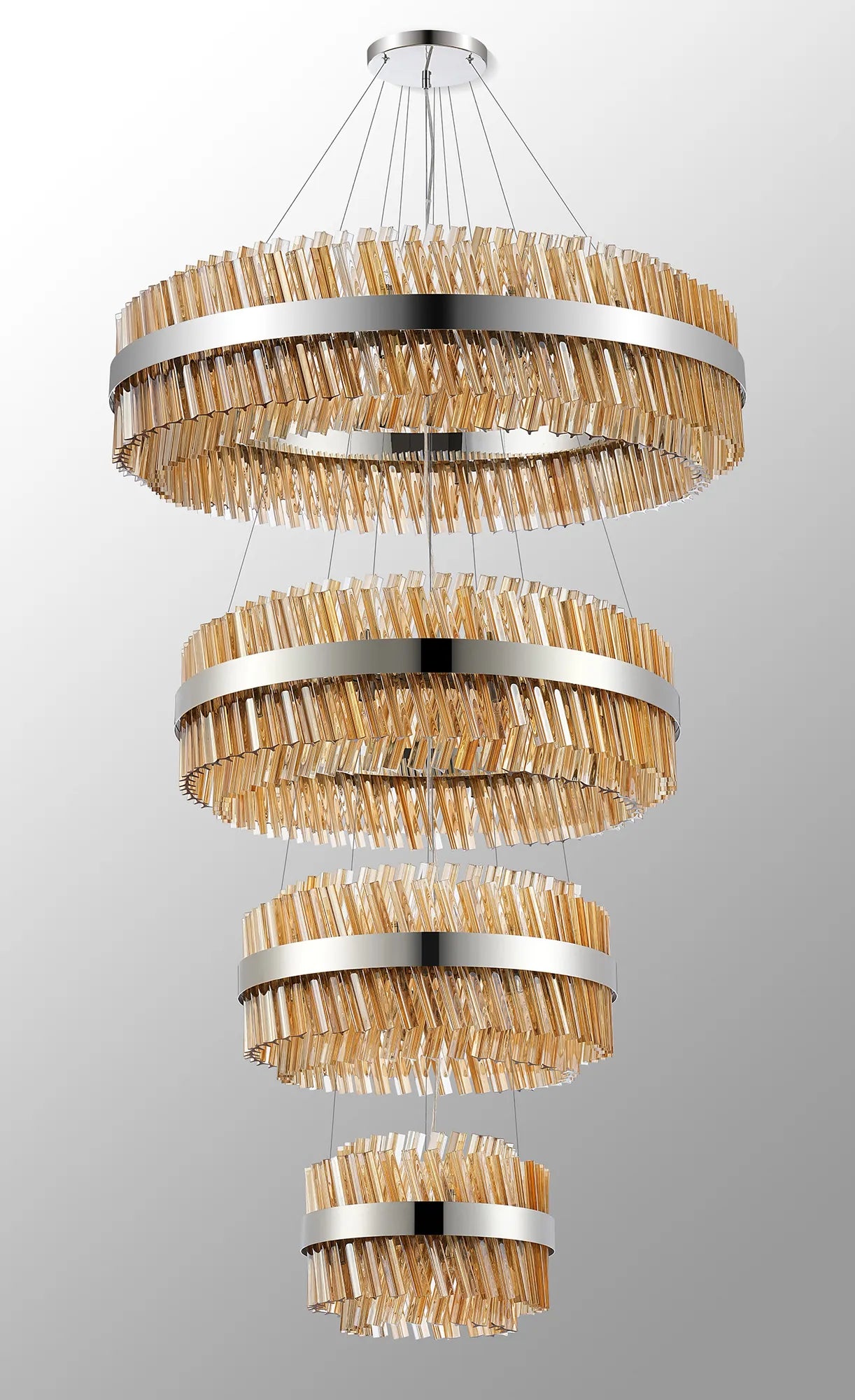 Farnley 4 Tier 1m Pendant 32 Light - Polished Nickel & Amber