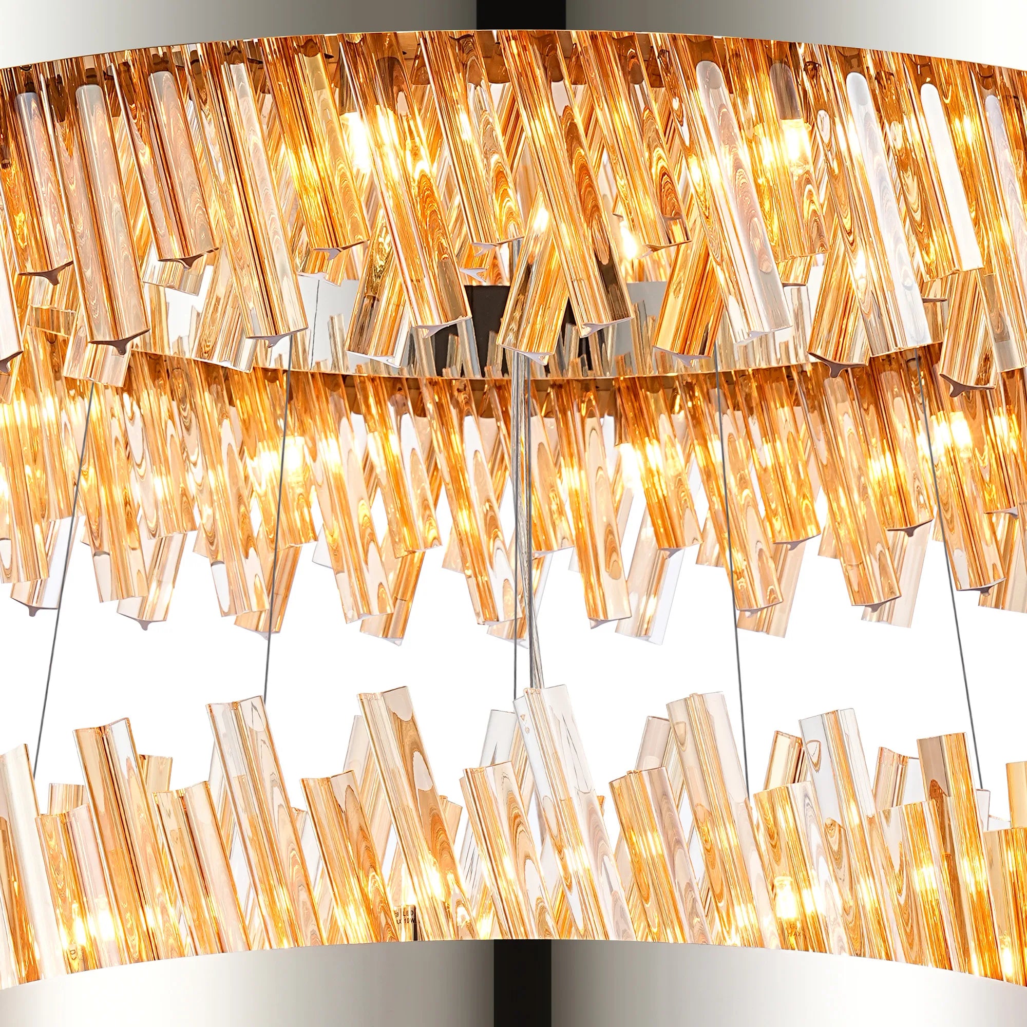 Farnley 4 Tier 1m Pendant 32 Light - Polished Nickel & Amber
