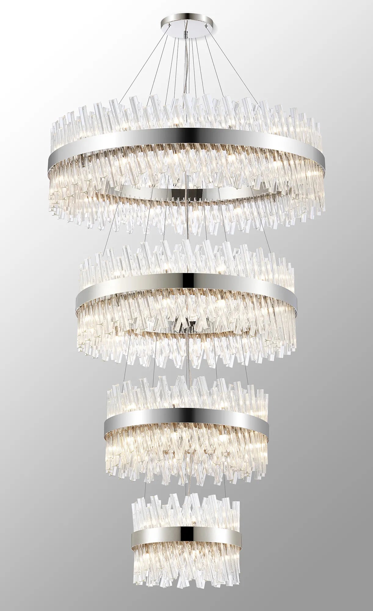 Farnley 4 Tier 1m Pendant 32 Light - Polished Nickel & Clear
