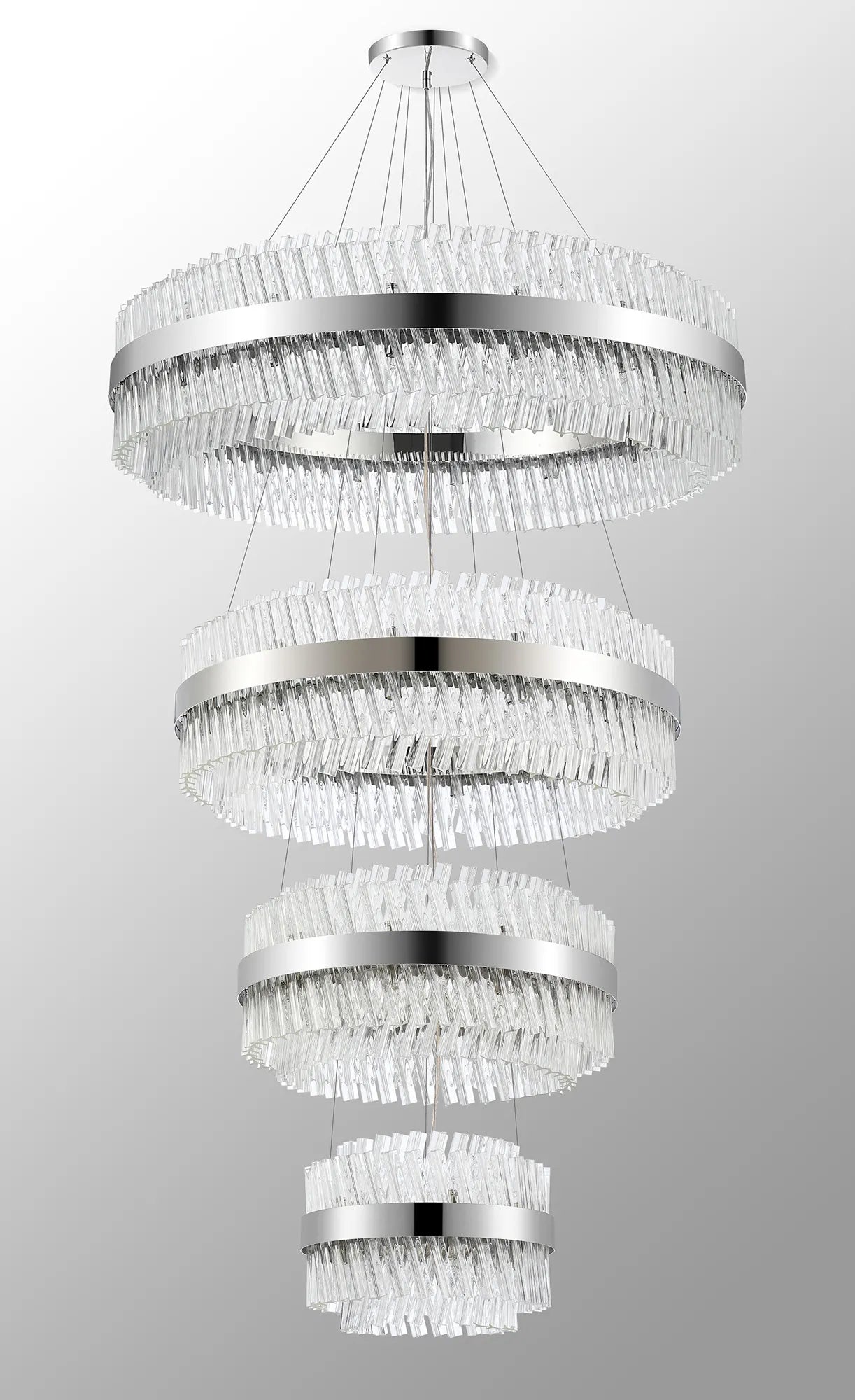 Farnley 4 Tier 1m Pendant 32 Light - Polished Nickel & Clear