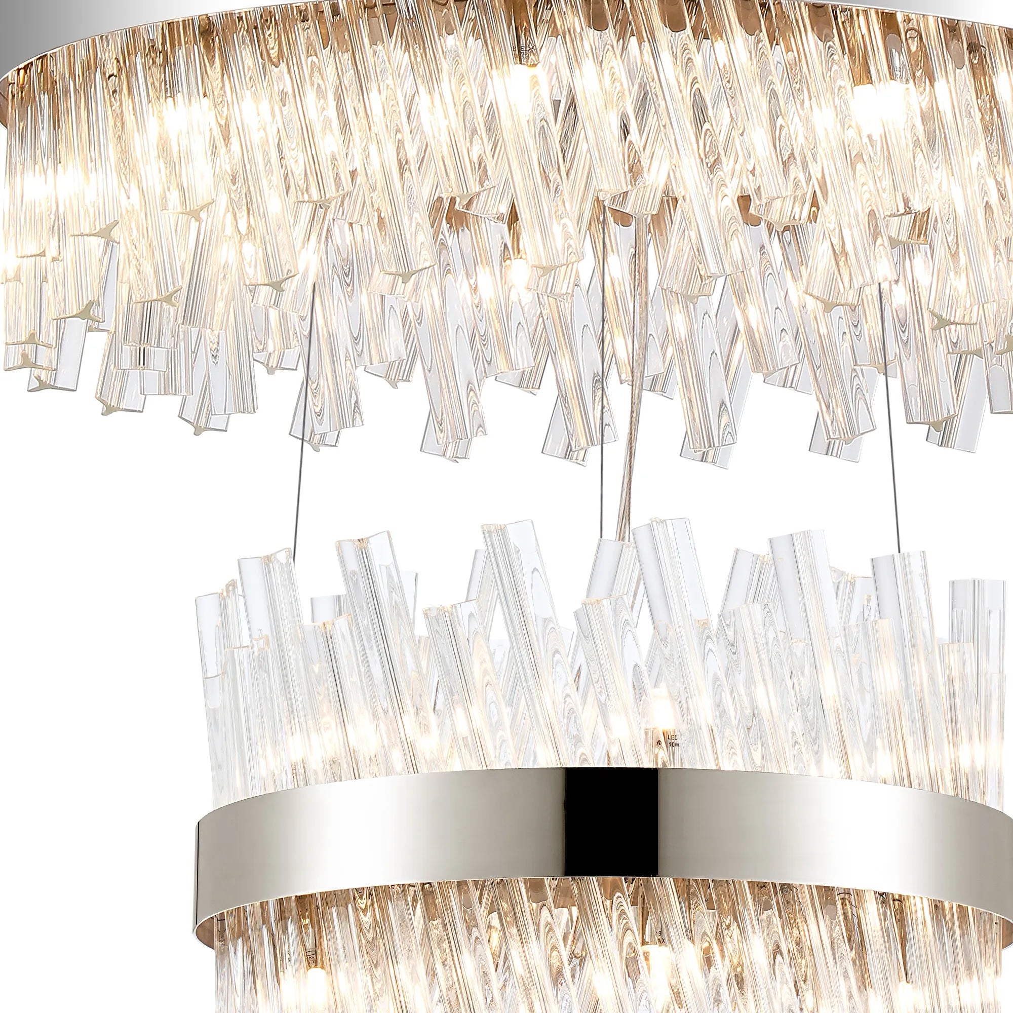 Farnley 4 Tier 1m Pendant 32 Light - Polished Nickel & Clear