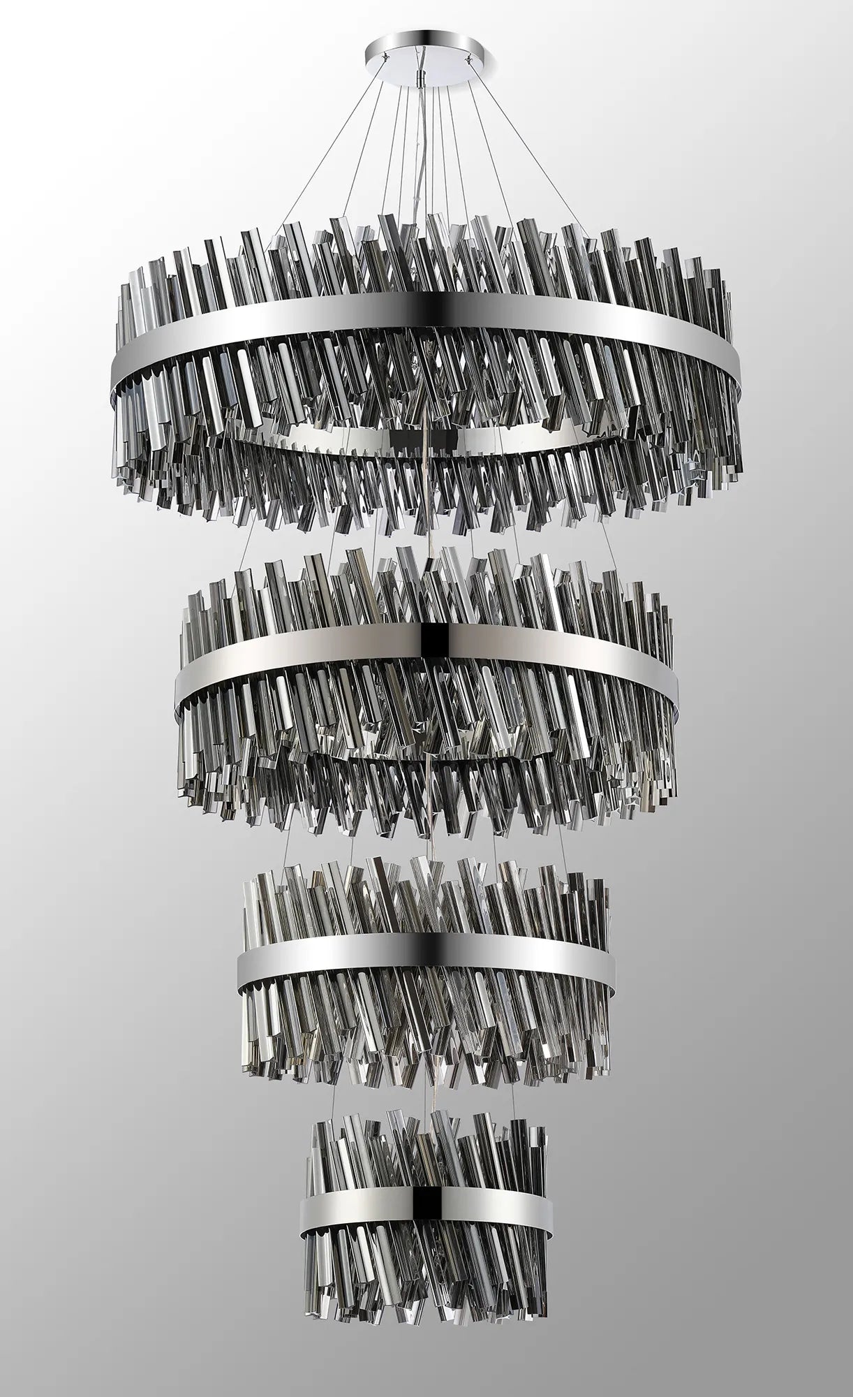 Farnley 4 Tier 1m Pendant 32 Light - Polished Nickel & Smoke