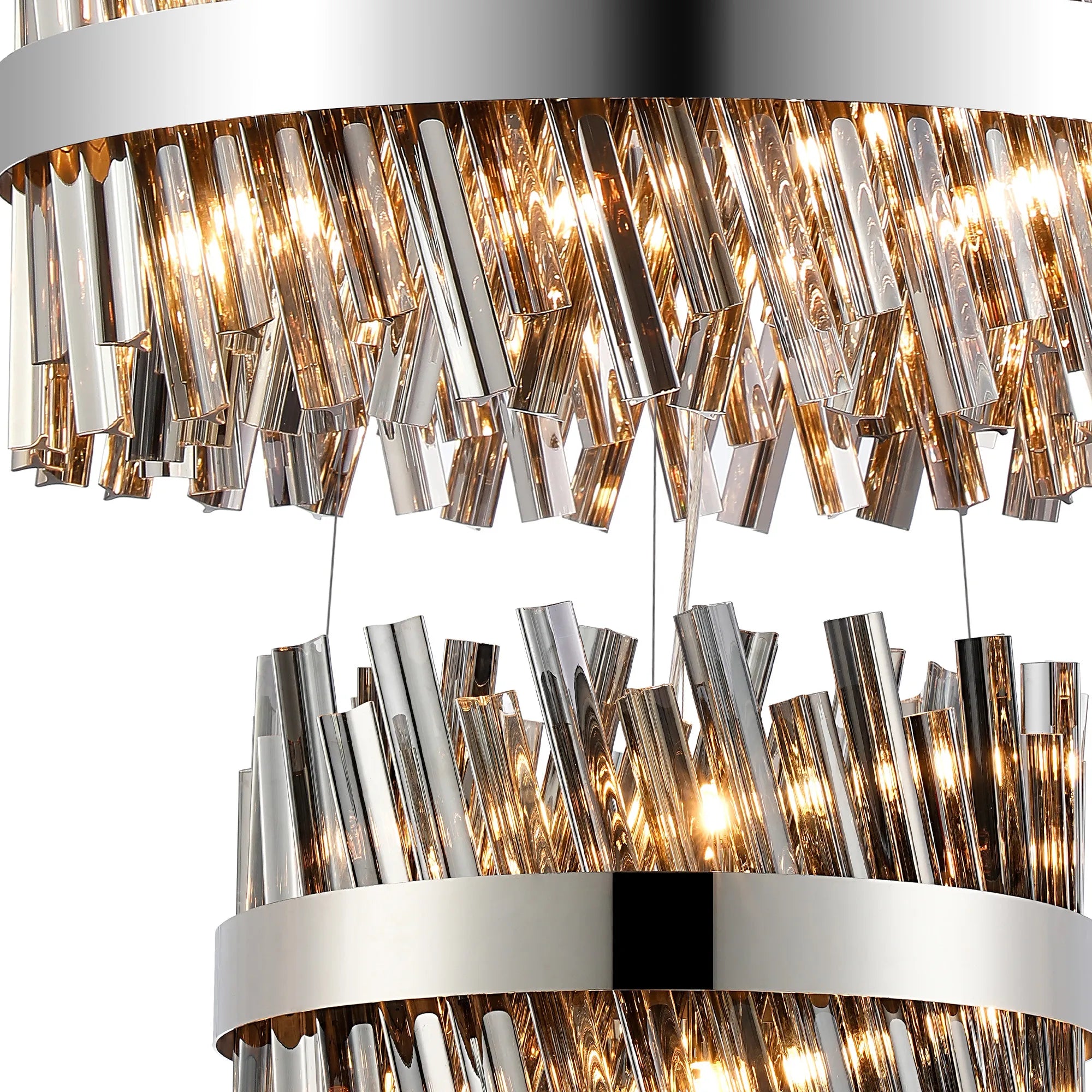 Farnley 4 Tier 1m Pendant 32 Light - Polished Nickel & Smoke