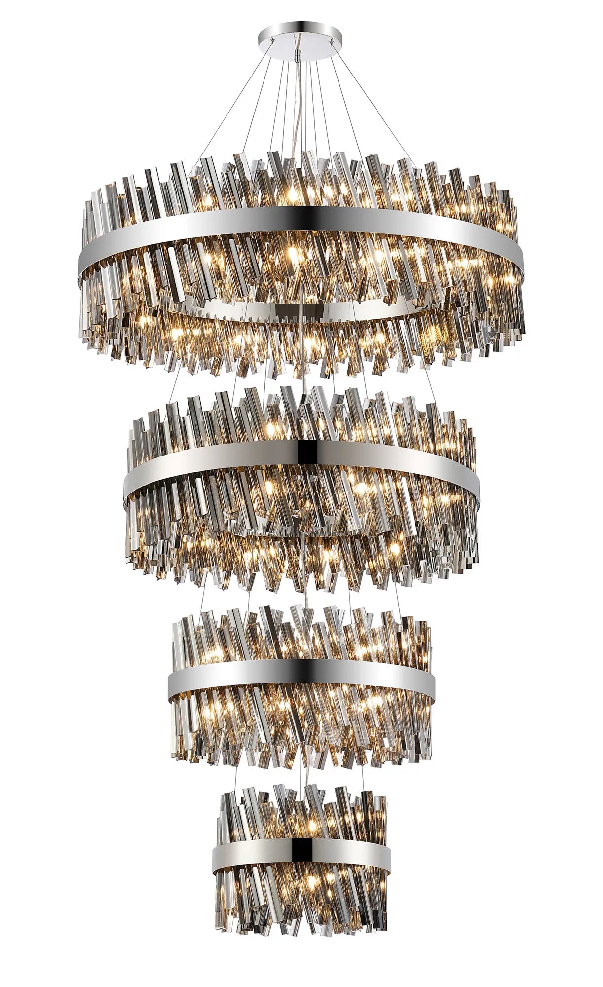 Farnley 4 Tier 1m Pendant 32 Light - Polished Nickel & Smoke