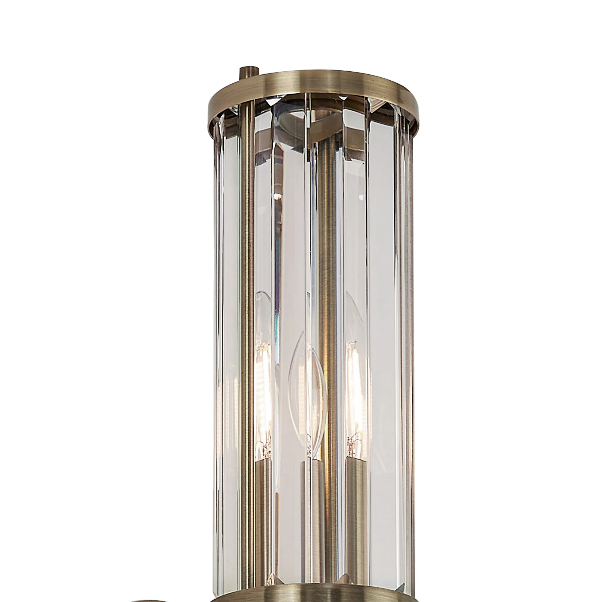 Fratton 2 Light Crystal Wall Up & Down IP44 - Antique Brass & Clear Crystal