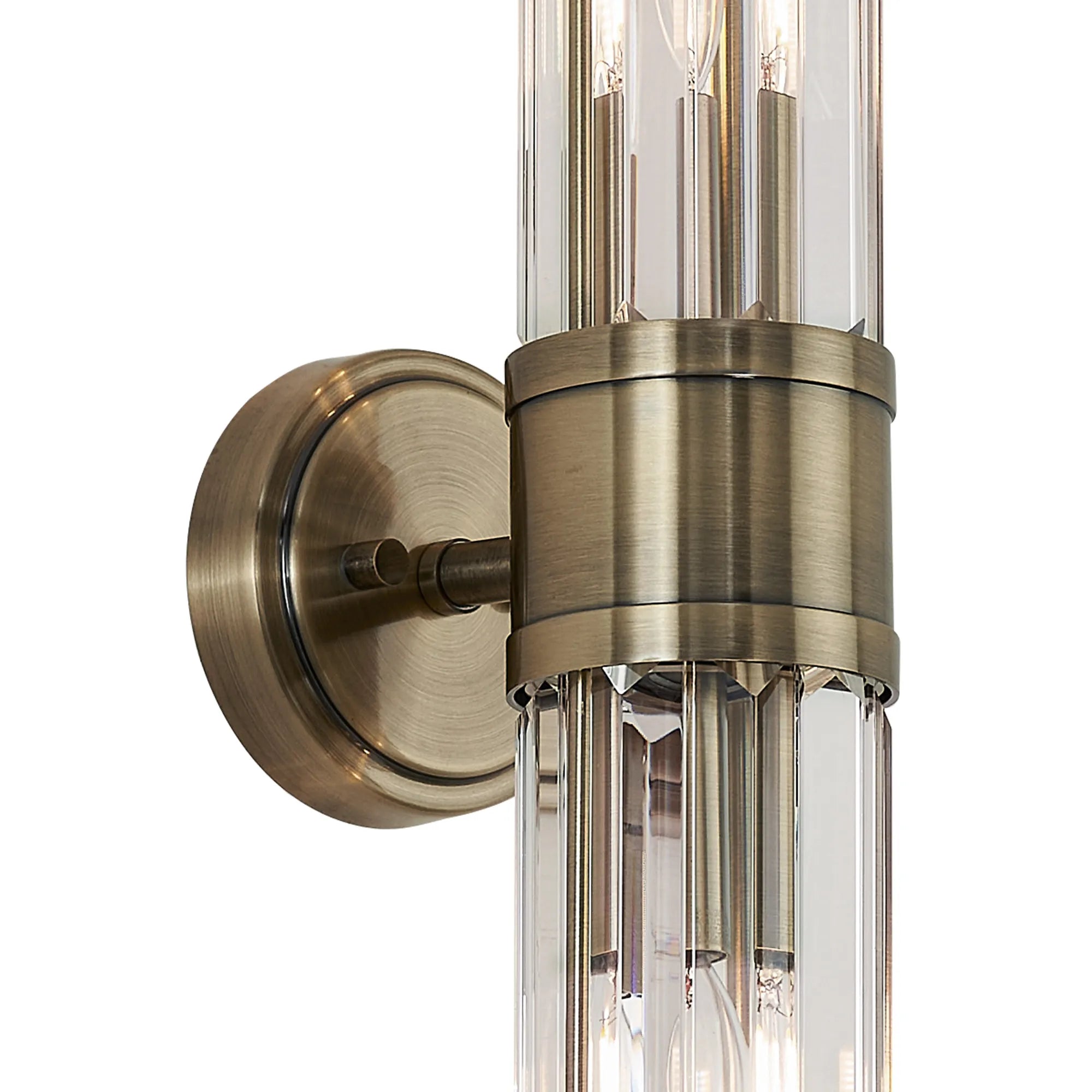 Fratton 2 Light Crystal Wall Up & Down IP44 - Antique Brass & Clear Crystal