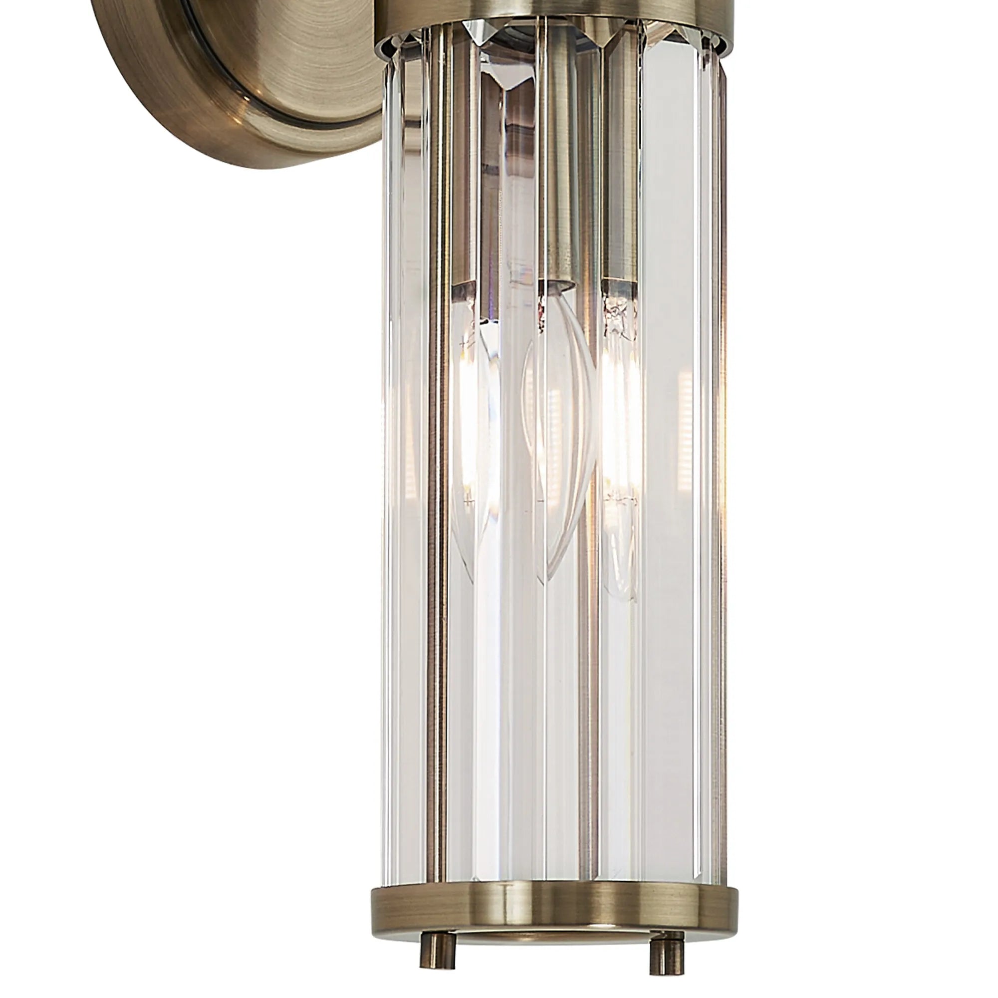 Fratton 2 Light Crystal Wall Up & Down IP44 - Antique Brass & Clear Crystal