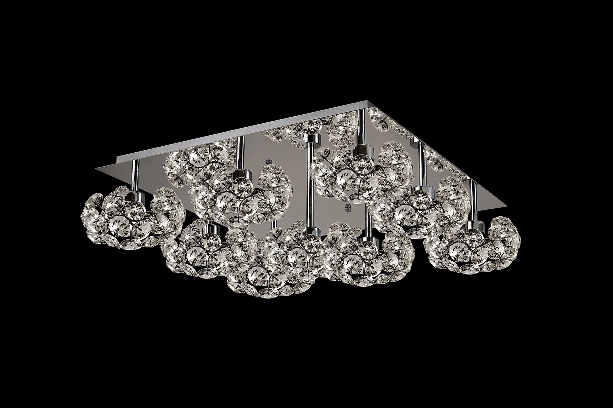 Grosvenor Polished Chrome Square 9 Light - Flush Fitting - Chrome & Clear Crystal Shade