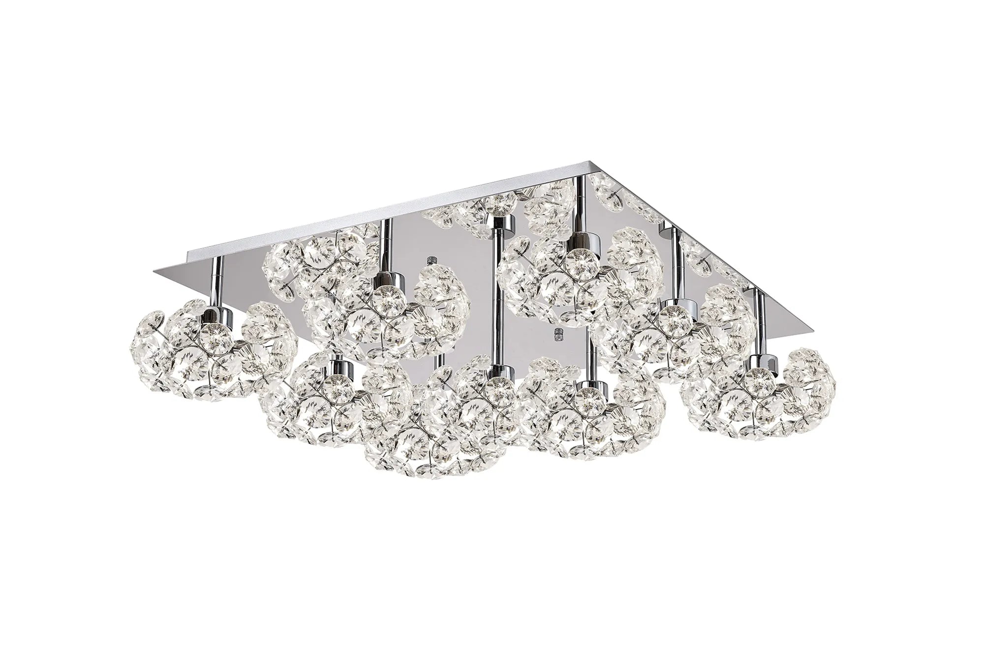 Grosvenor Polished Chrome Square 9 Light - Flush Fitting - Chrome & Clear Crystal Shade