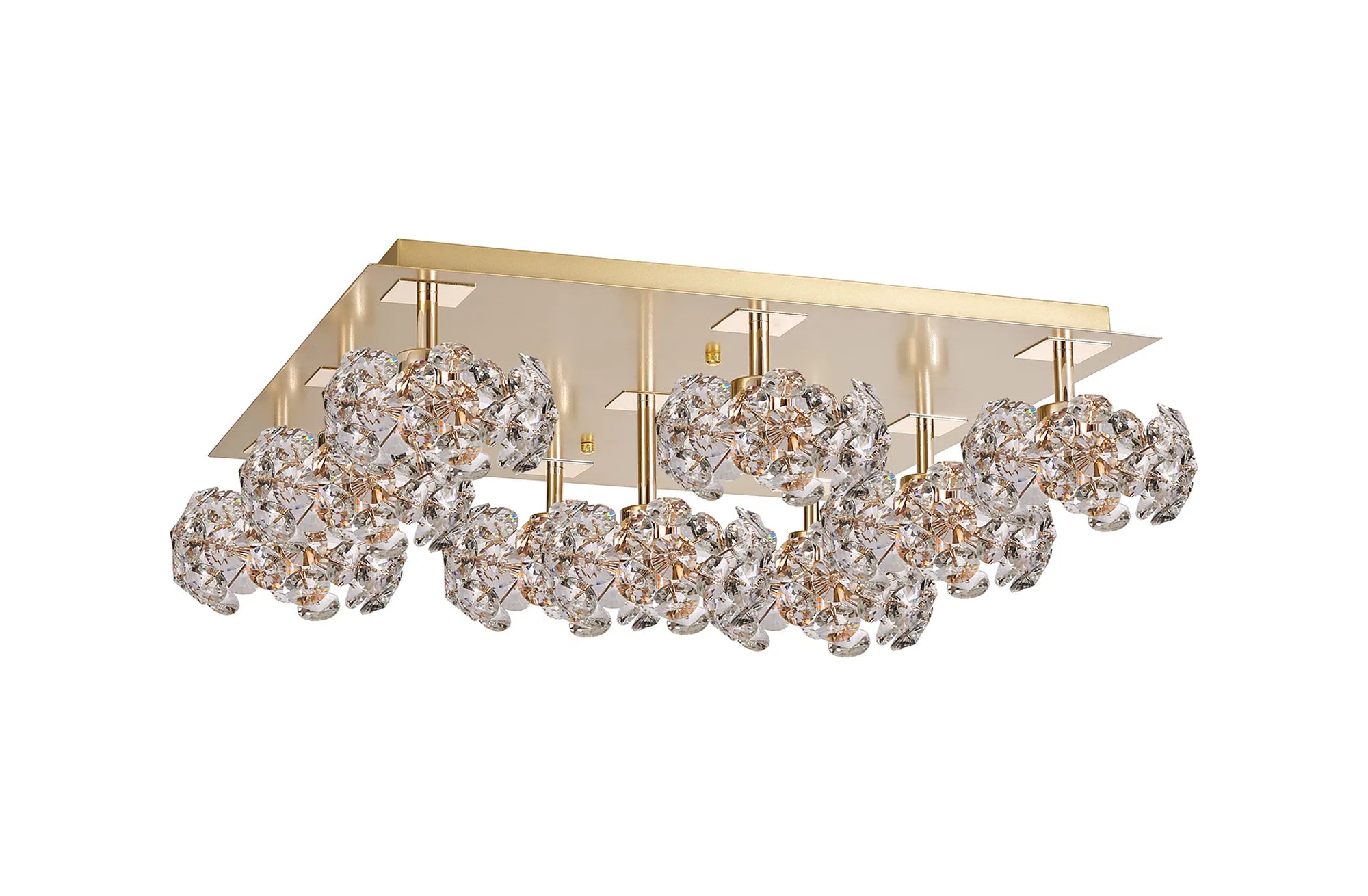 Grosvenor French Gold Square 9 Light - Flush Fitting - French Gold & Clear Crystal Shade