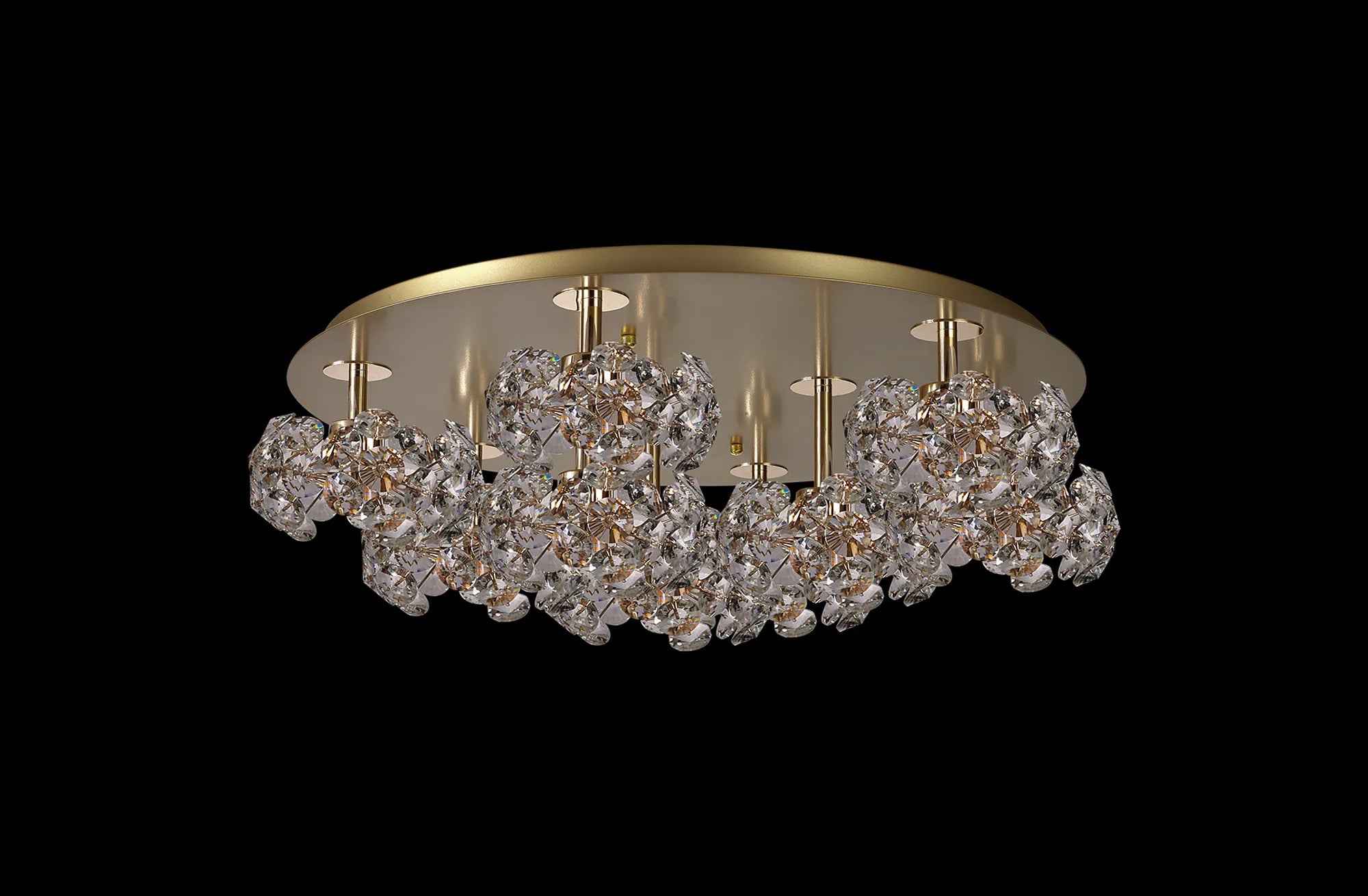 Grosvenor French Gold Round 9 Light - Flush Fitting - French Gold & Clear Crystal Shade